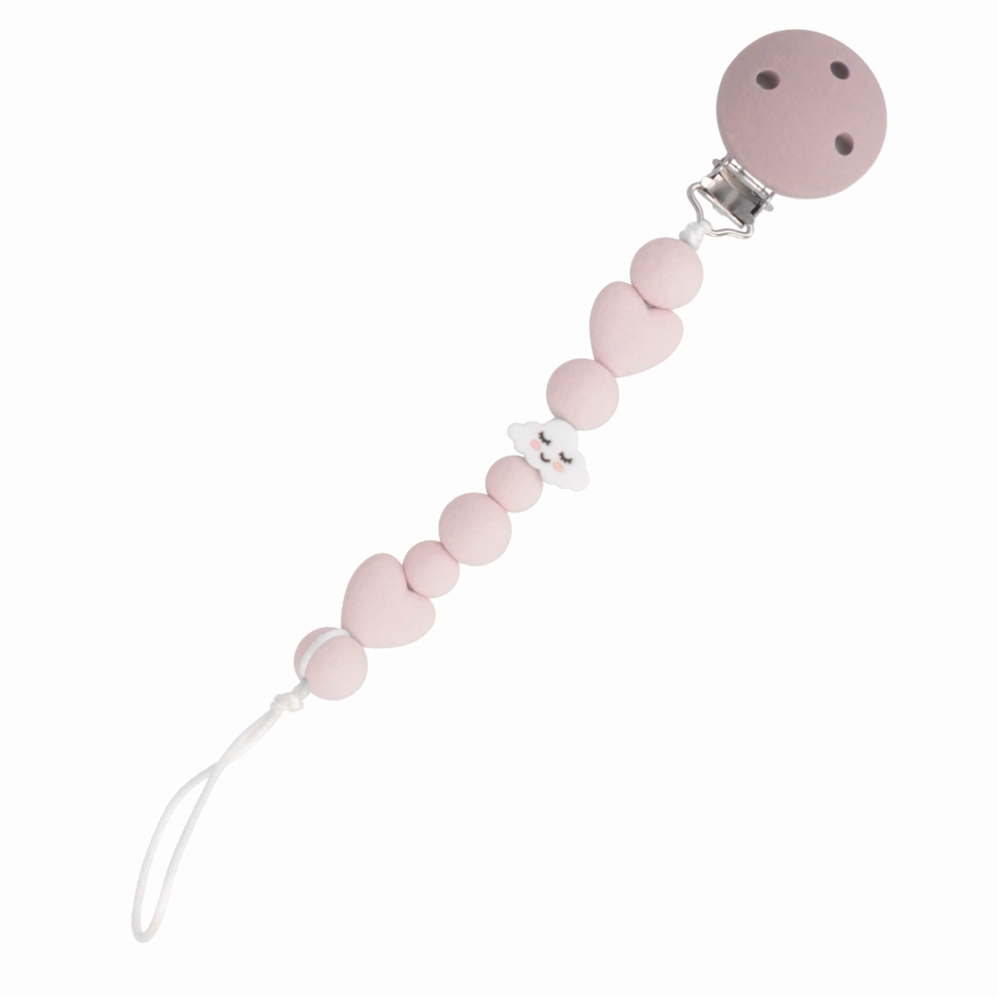 PARSA Beauty Schnuller Baby Schnullerkette, Silikonperlen in Rosa mit sicherem Clip