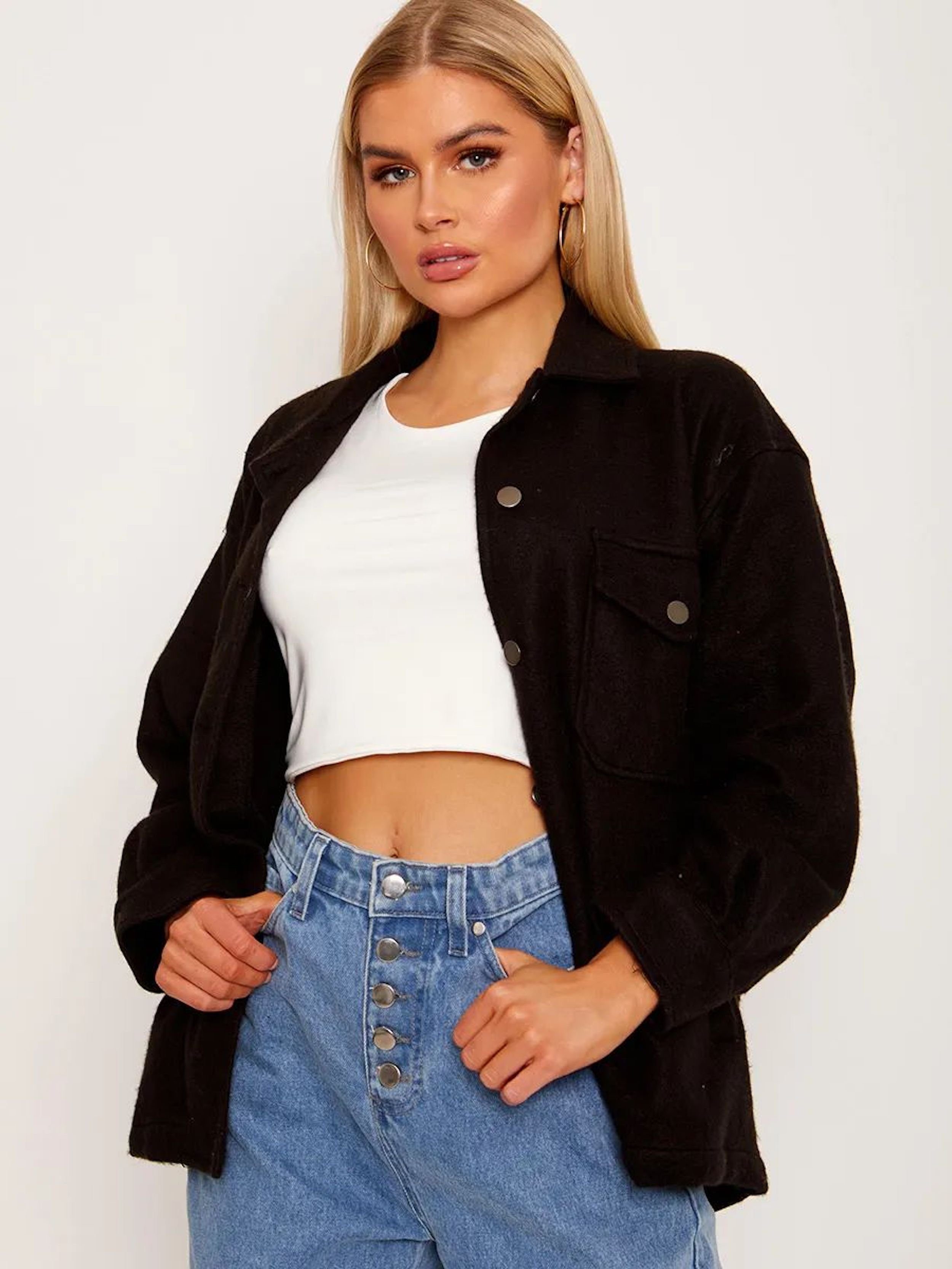 Worldclassca Flanellbluse Worldclassca Damen Oversized Hemd Hemdjacke einfarbig Holzfällerhemd Langarmhemd mit Brusttaschen Hemdbluse Bluse Shirt Designer S-L
