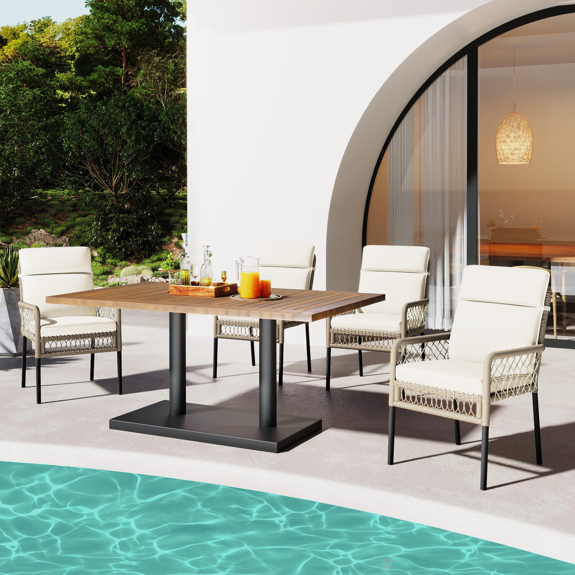 Flieks Gartenlounge-Set, 4-Sitzer Gartenmöbel Essgruppe Polyrattan günstig online kaufen