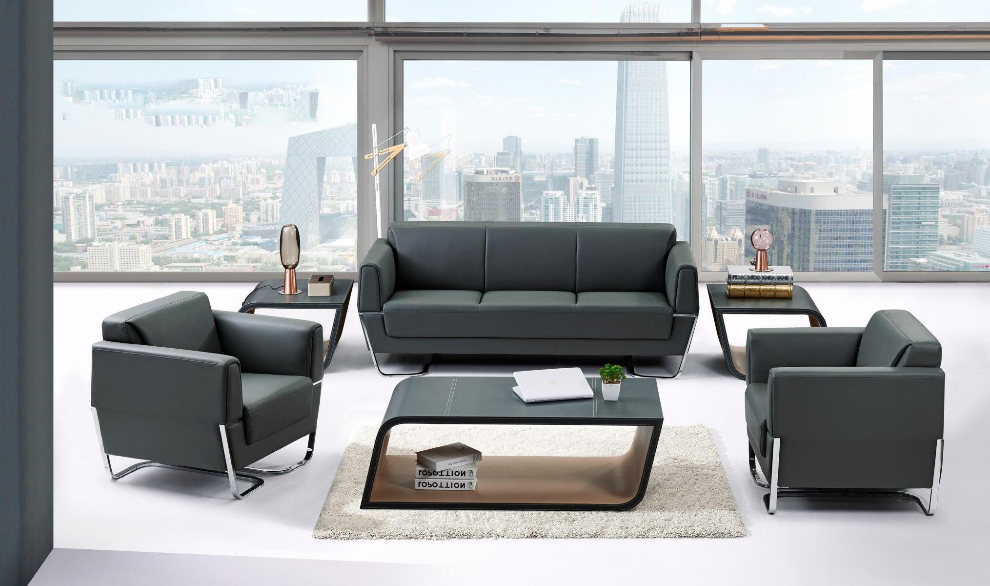 Xlmoebel 3-Sitzer Modernes Leder Sofa für Büro und Wohnbereich, stilvolles Design, 1 Teile, Made in Europa