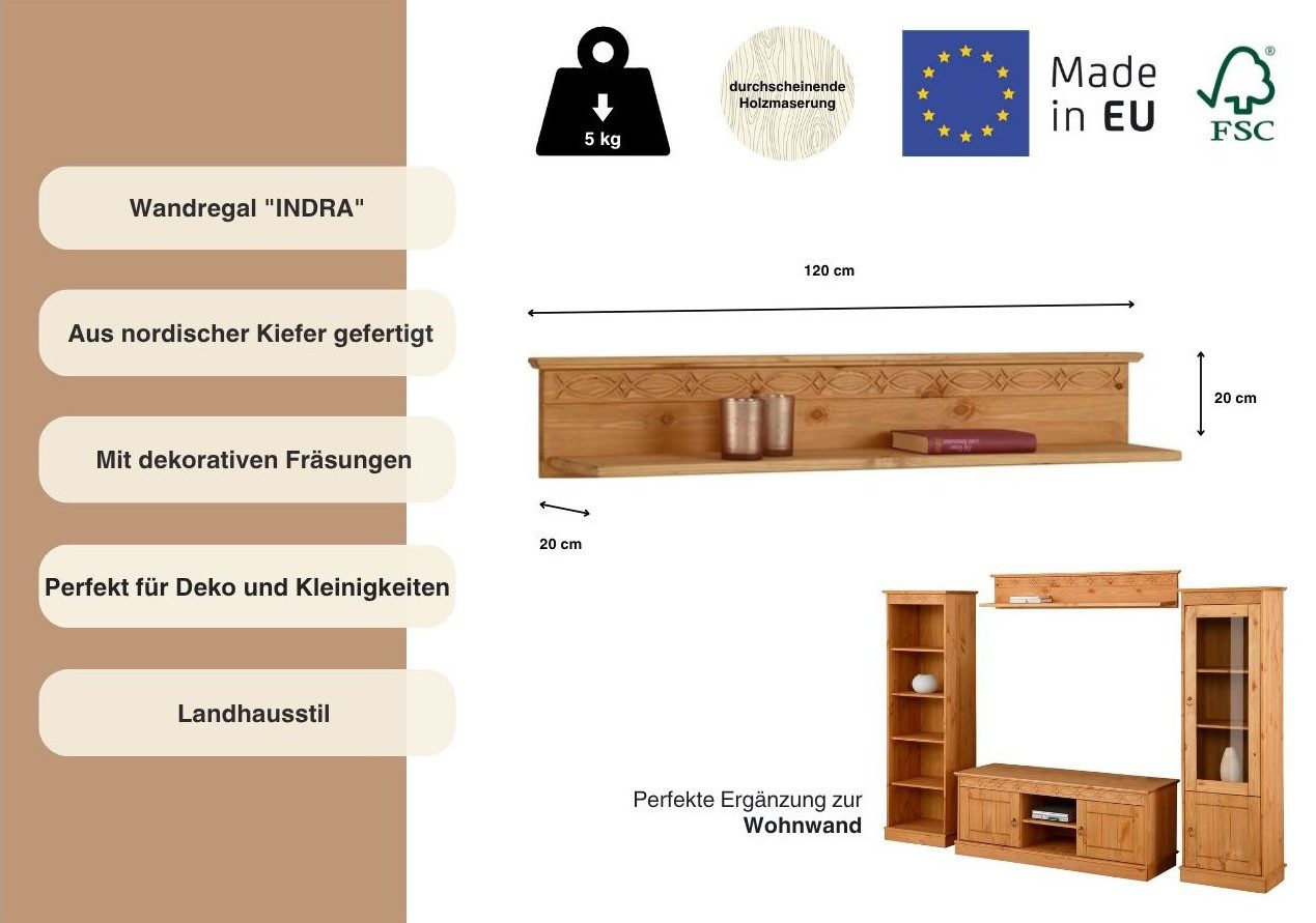 OTTO home Wandregal Indra, aus massiver Kiefer, 120 cm breit
