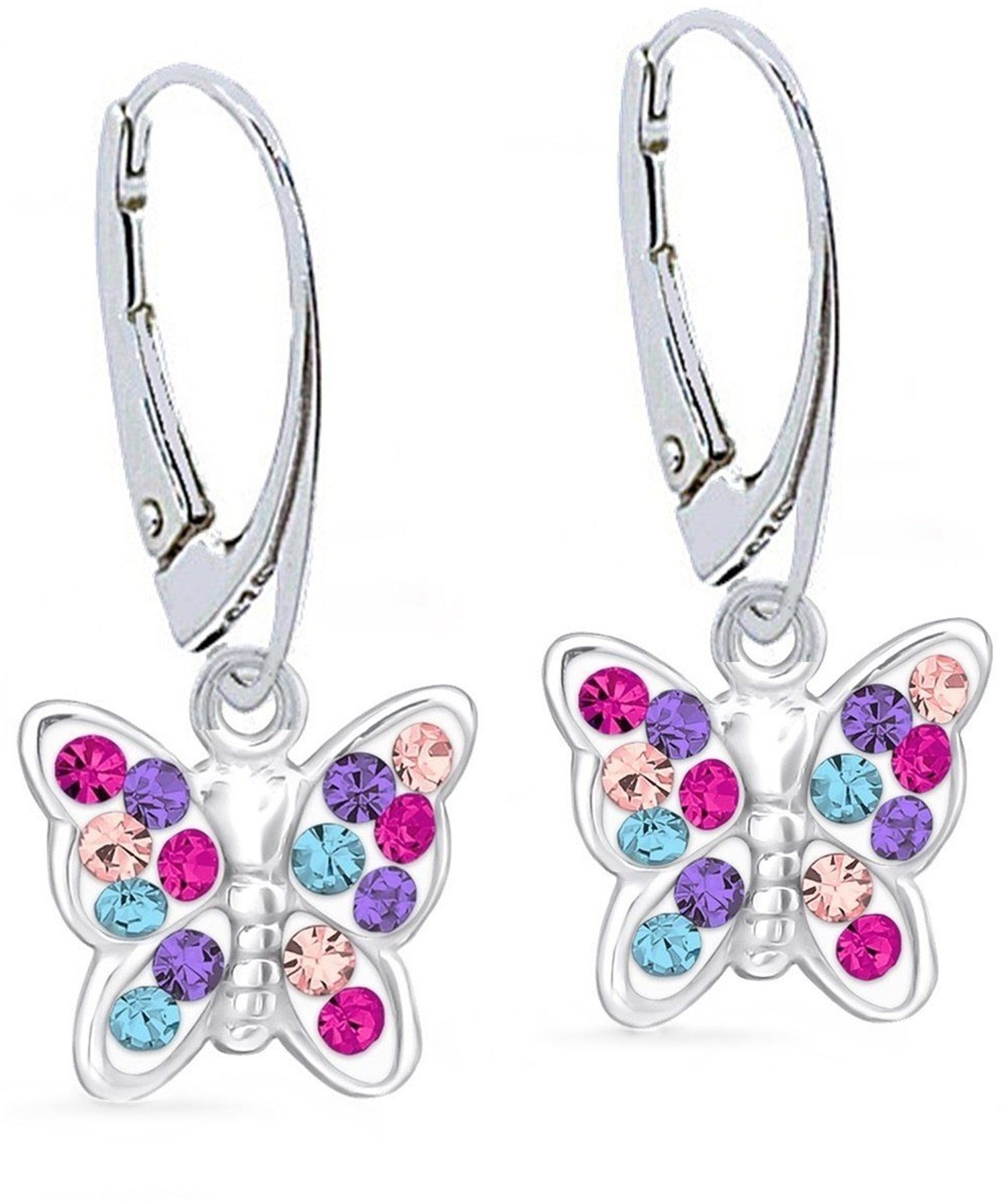 Goldene Hufeisen Paar Ohrhänger Mädchen Kristall Schmetterling Brisur Ohrringe 925 Sterling Silber (1 Paar, inkl. Etui), Damen Kinder Ohrschmuck