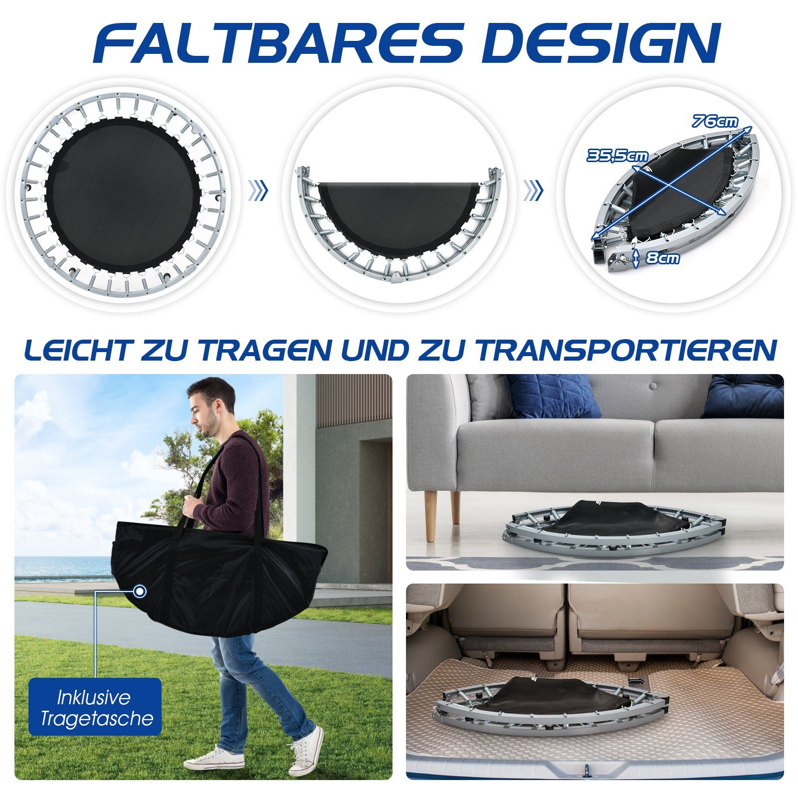 COSTWAY Fitnesstrampolin, Ø 101 cm, höhenverstellbarer Haltegriff, 150 kg