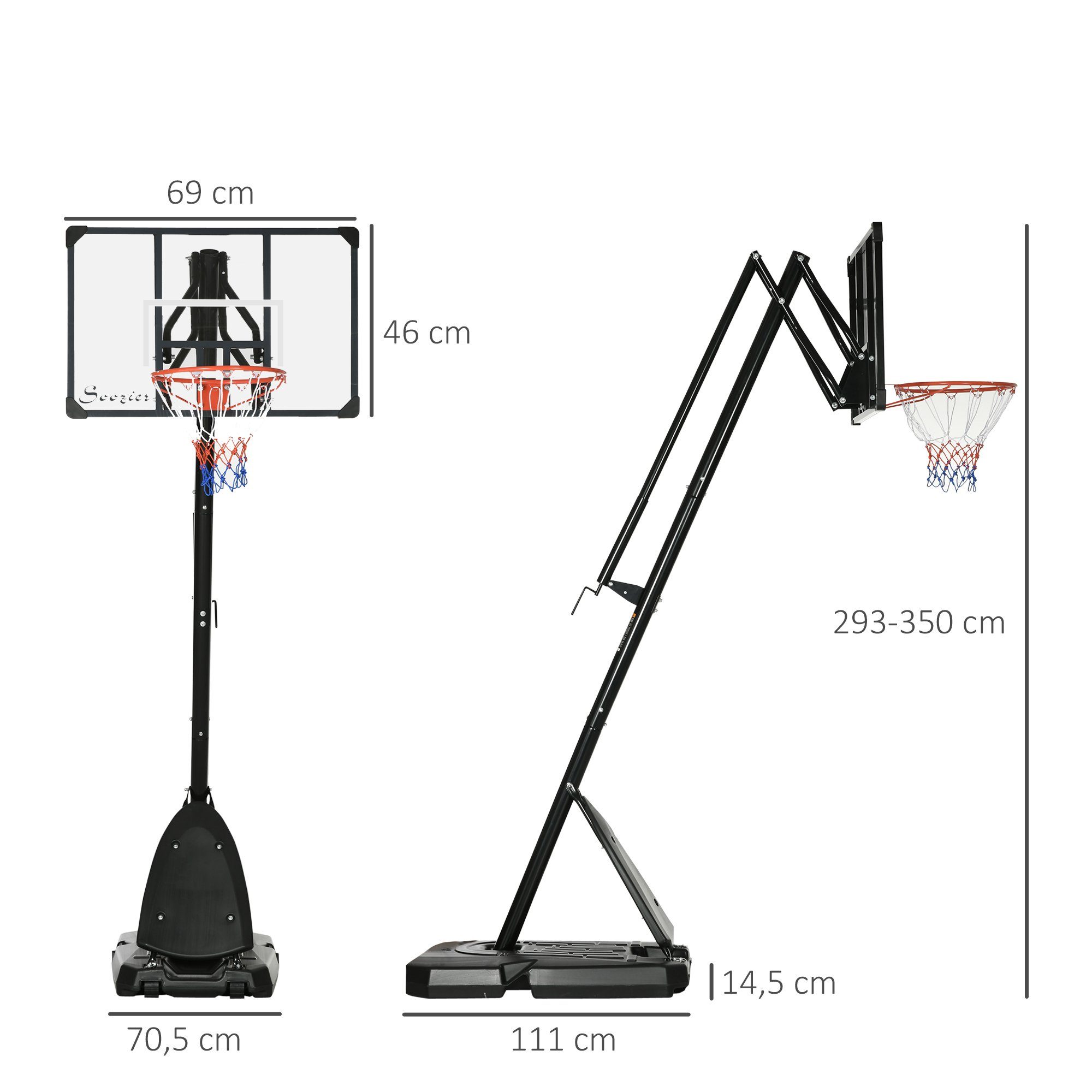 x Basketballständer Kinder 1-St., 111L Basketball-Backboardständer), 14.5H Basketballkorb (Set, 70.5B x cm Erwachsene, Stahl und für höhenverstellbarer SPORTNOW