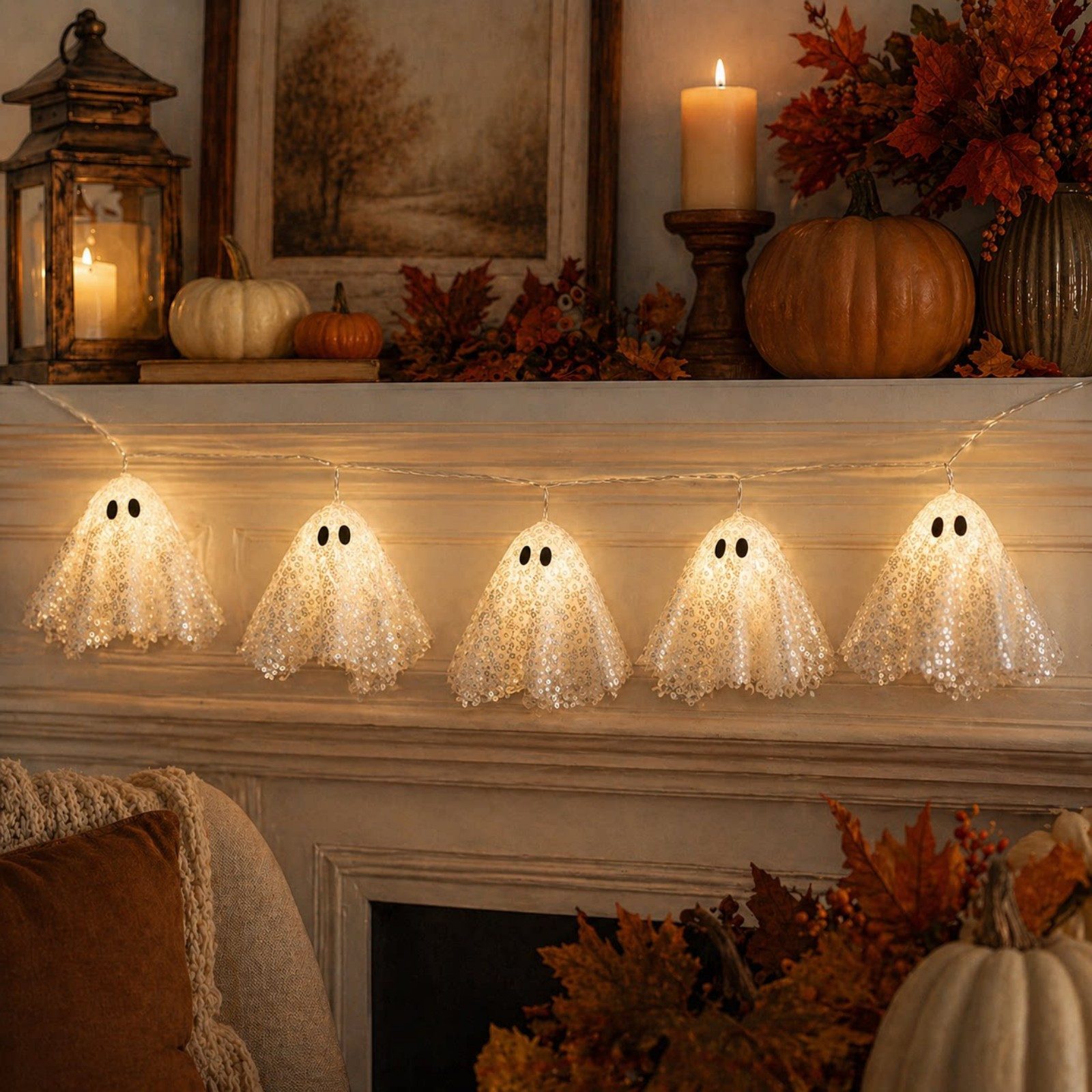 VIVIHEYDAY LED-Lichterkette Halloween Deko Geist LED Lichterkette 2m, LED Geister Lichter, Hängende Halloween Geister Deko für Party Beleuchtung