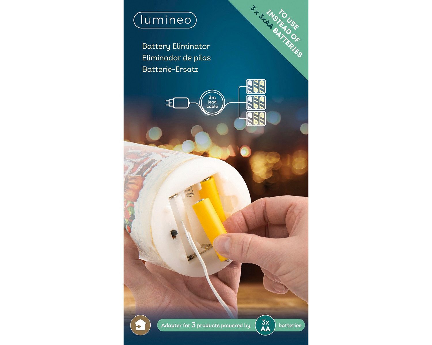 Lumineo LED-Lichterkette Lumineo Batterie-Ersatz 3x AA, für 3 Geräte, Batterie Eliminator, Innenbereich, Batterie-Dummys, Indoor, für 3 Produkte