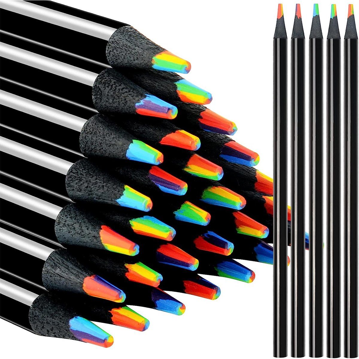 XDeer Buntstift 12 Stück 7 in 1 Farbstifte Buntstifte Schwarze Hölzerne, Mehrfarbige Stifte Art Supplies für Zeichnung Färbung