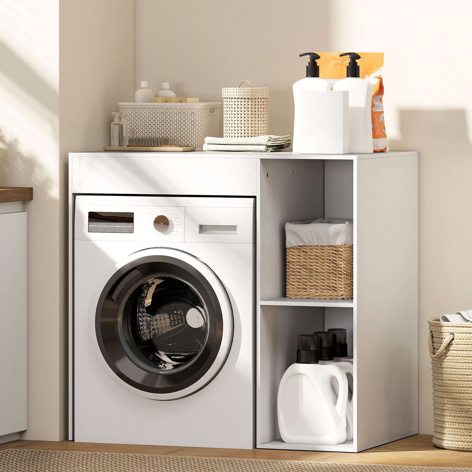 HOMCOM Waschmaschinenumbauschrank Waschmaschinenschrank Badschrank, offene Ablagefächer, Badezimmer (Überbauschrank für Waschmaschine, 1-St., Badschrank) für Badezimmer, Toilette 90x60x90,5 cm, Weiß