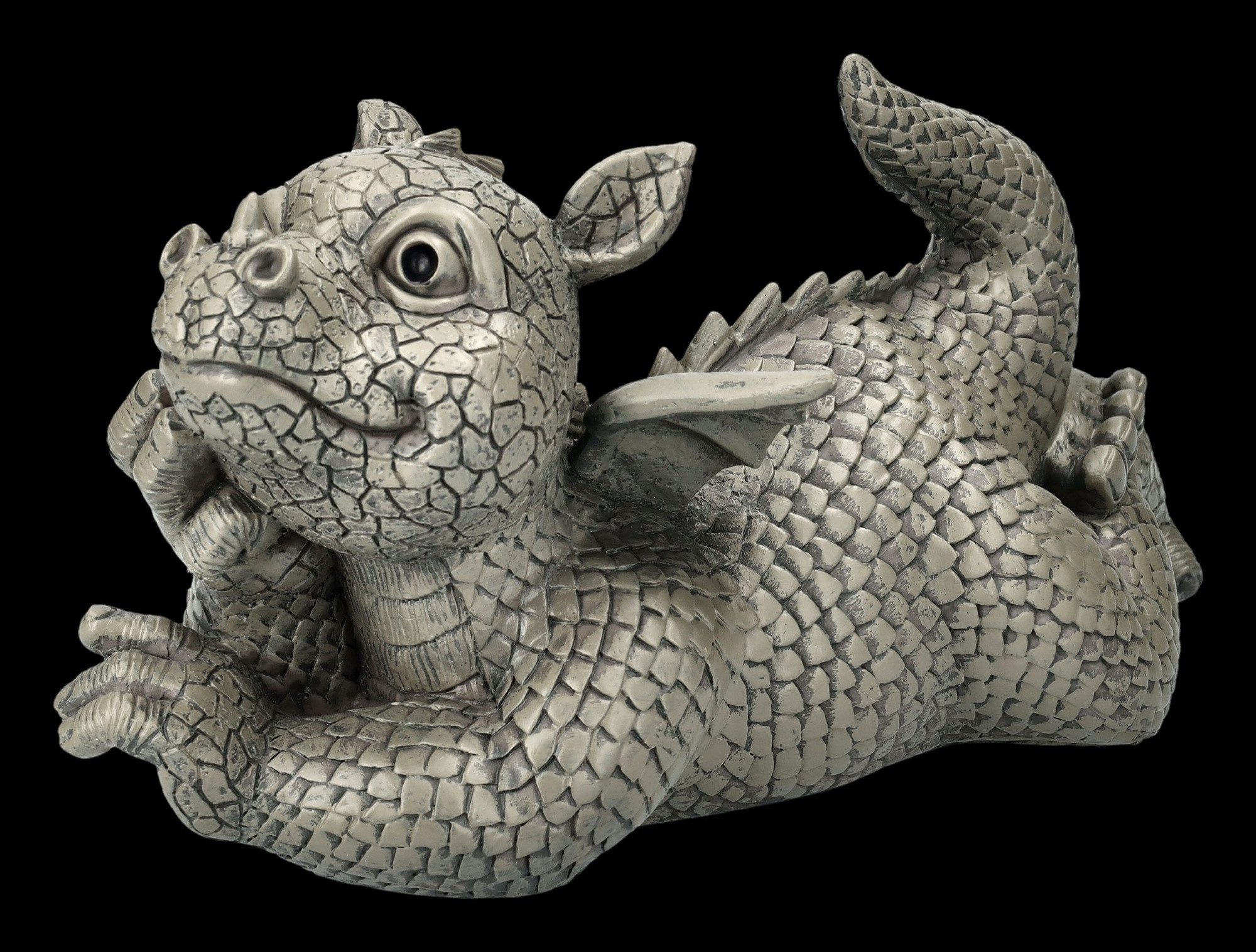 Figuren Shop GmbH Gartenfigur Gartendrache Figur – Lustige Drachen Statue liegend 15 cm Dekoration
