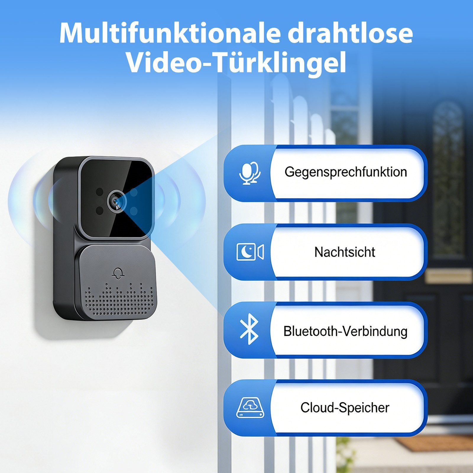 TWUFY Video-Türsprechanlage Drahtlose Video Türklingel mit Kamera Outdoor 4,3 Zoll IPS Bildschirm (Außenbereich, kabellos, mit Monitor, Video Gegensprechanlage, – Bild 4 von 5