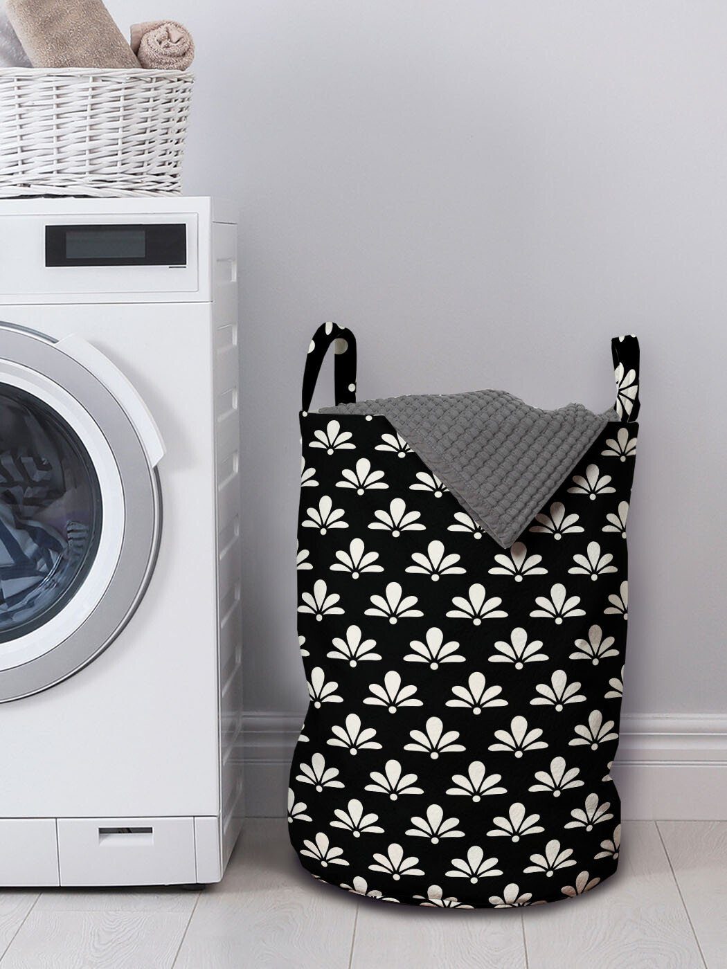 Abakuhaus Wäschesäckchen Wäschekorb Motiv auf Waschsalons, Dunkelheit mit Griffen Nostalgische Deco Kordelzugverschluss Art für