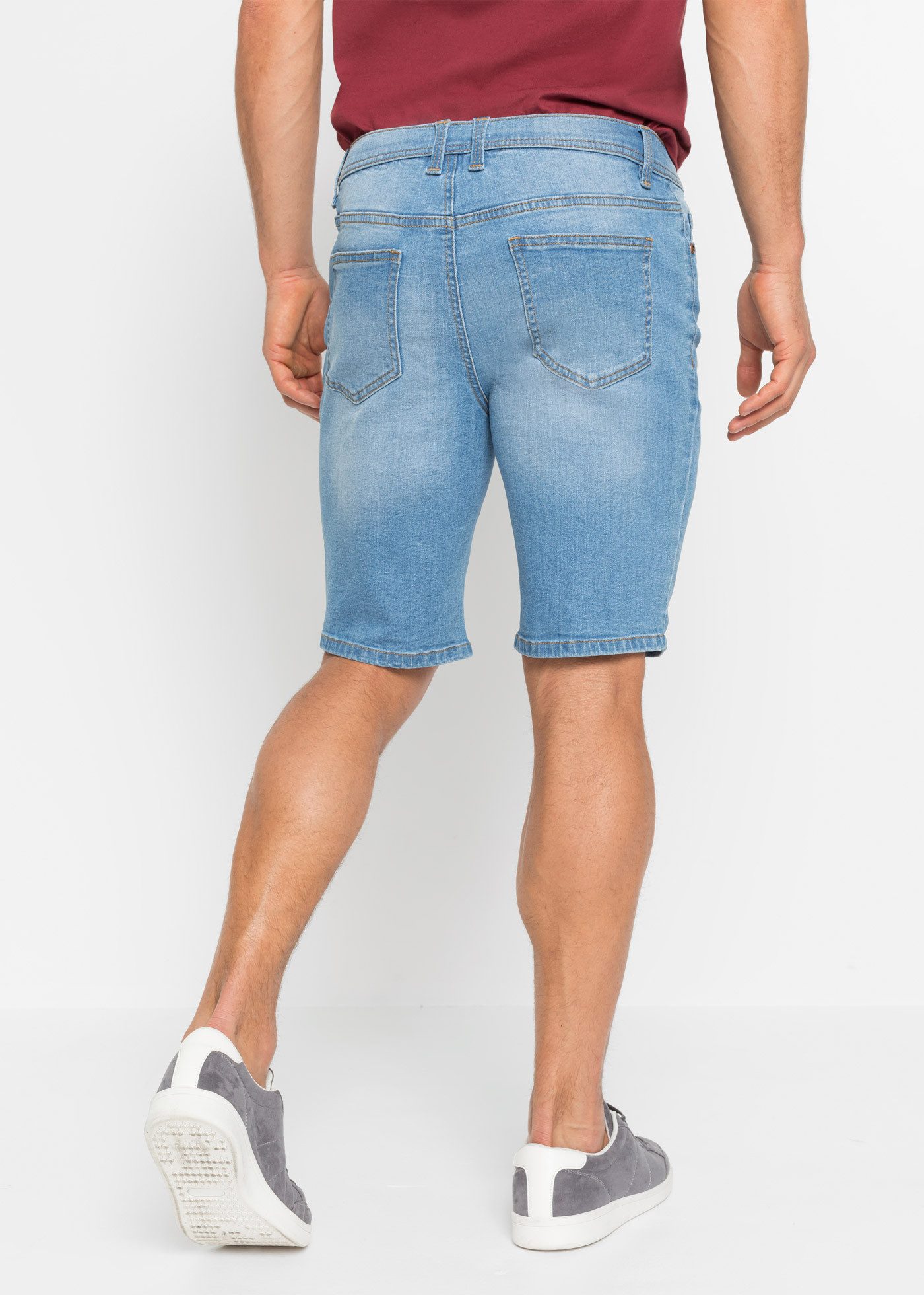 bonprix Jeansbermudas (Packung, 2-tlg) mit Elasthan-Anteil, im Straight Fit, mit Used-Effekten, 5-Pocket-Form