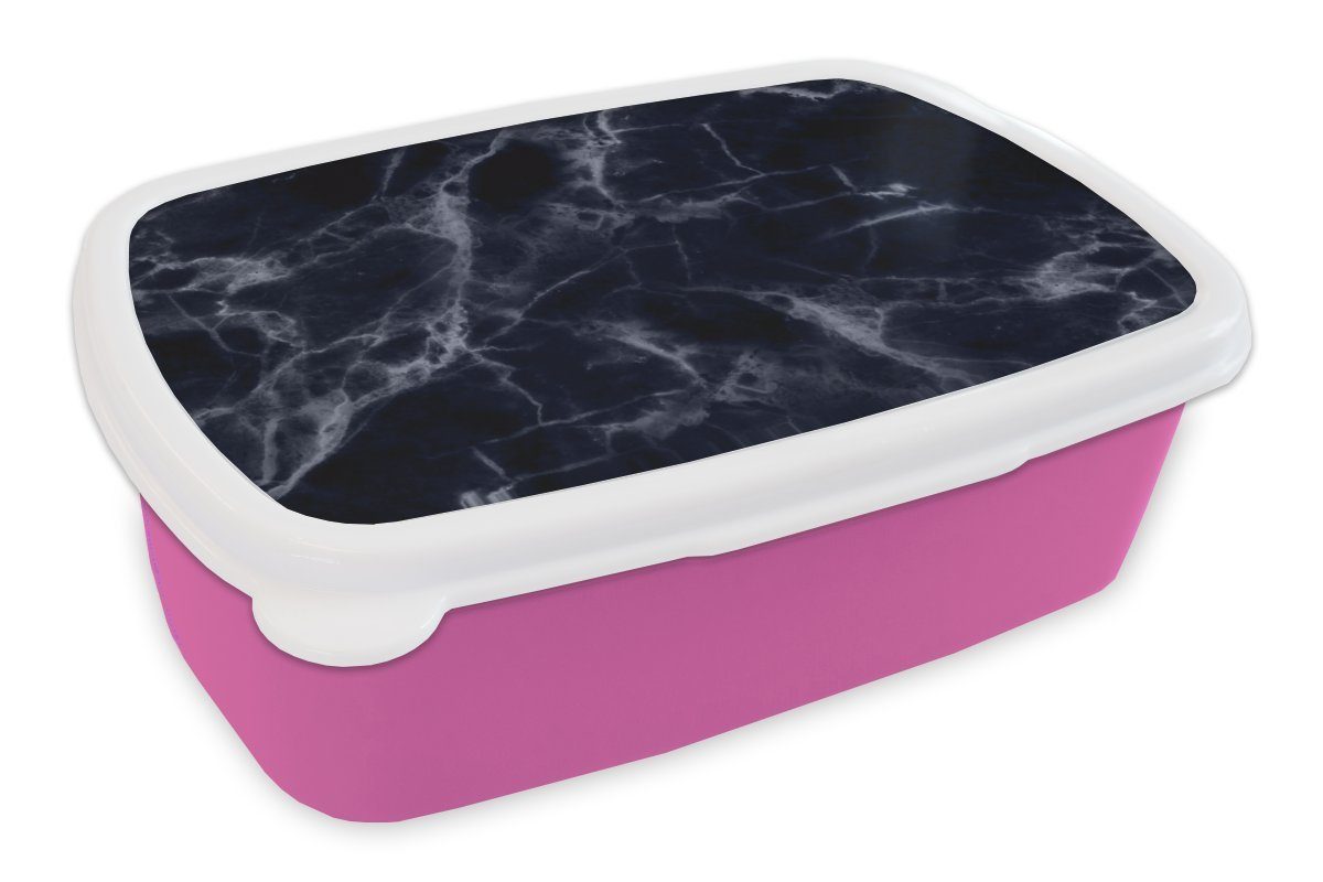 MuchoWow Lunchbox Marmor - Gemustert - Schwarz - Grau, Kunststoff, (2-tlg), Brotbox für Erwachsene, Brotdose Kinder, Snackbox, Mädchen, Kunststoff rosa