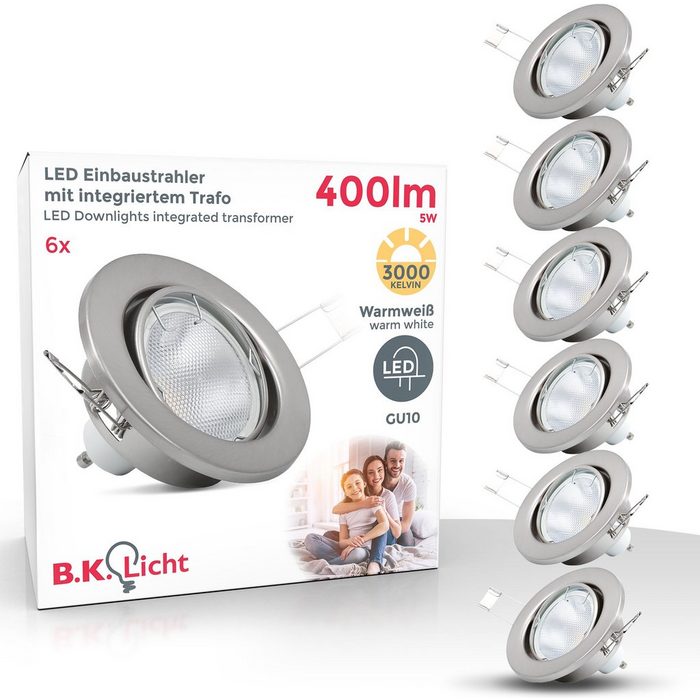 B.K.Licht LED Einbaustrahler LED wechselbar Warmweiß LED Einbauleuchte schwenkbar Nickel matt Decken-Spot GU10