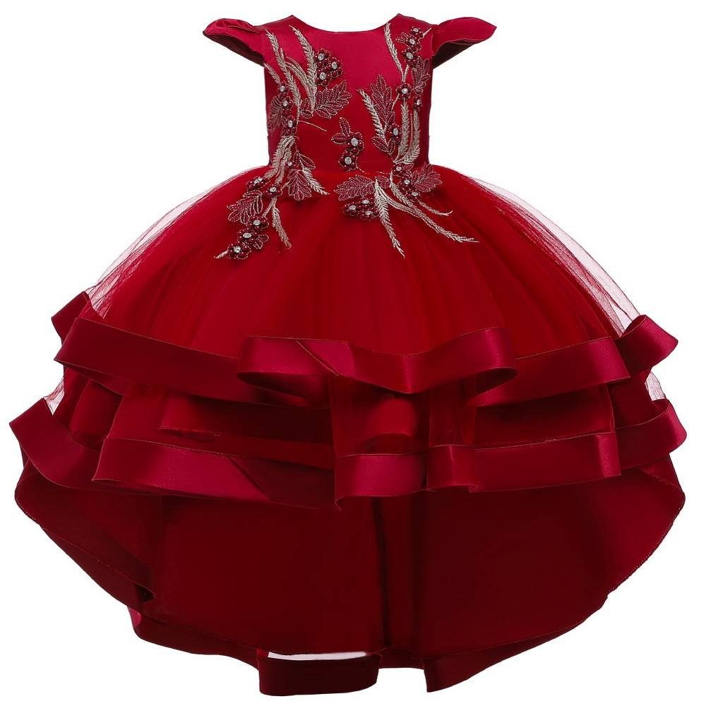 Abendkleid (1-tlg) Kurzarm Kleid Rot Vokuhilakleid mit LAPA Stickerei Mädchen