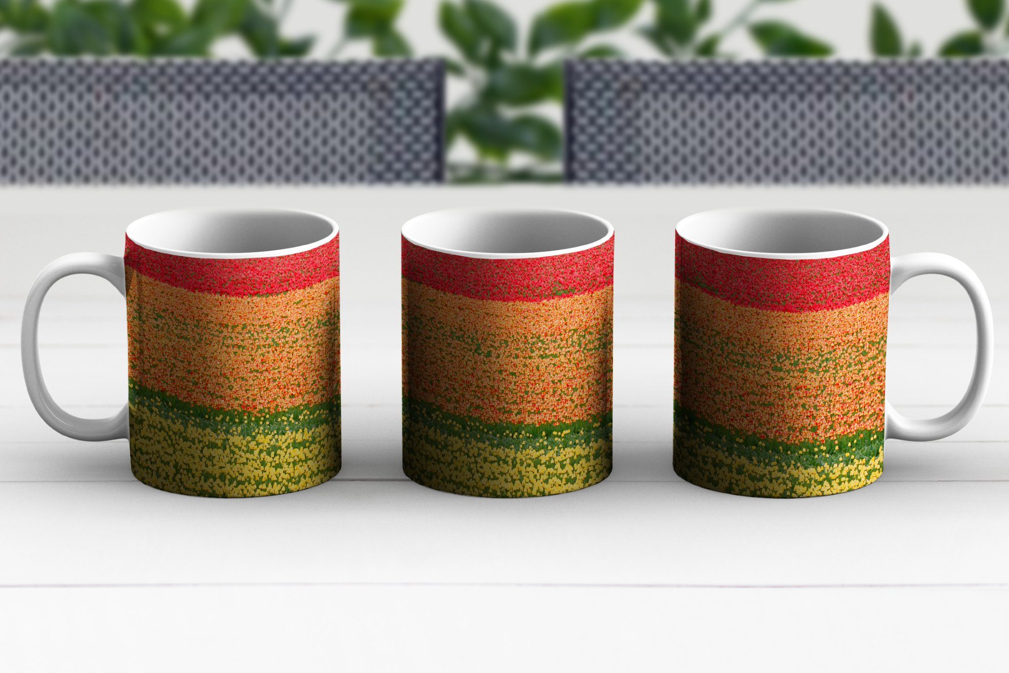 Teetasse, Tasse Tulpenfelder den auf Becher, Niederlanden, Keramik, Kaffeetassen, Teetasse, Geschenk in MuchoWow dem Keukenhof
