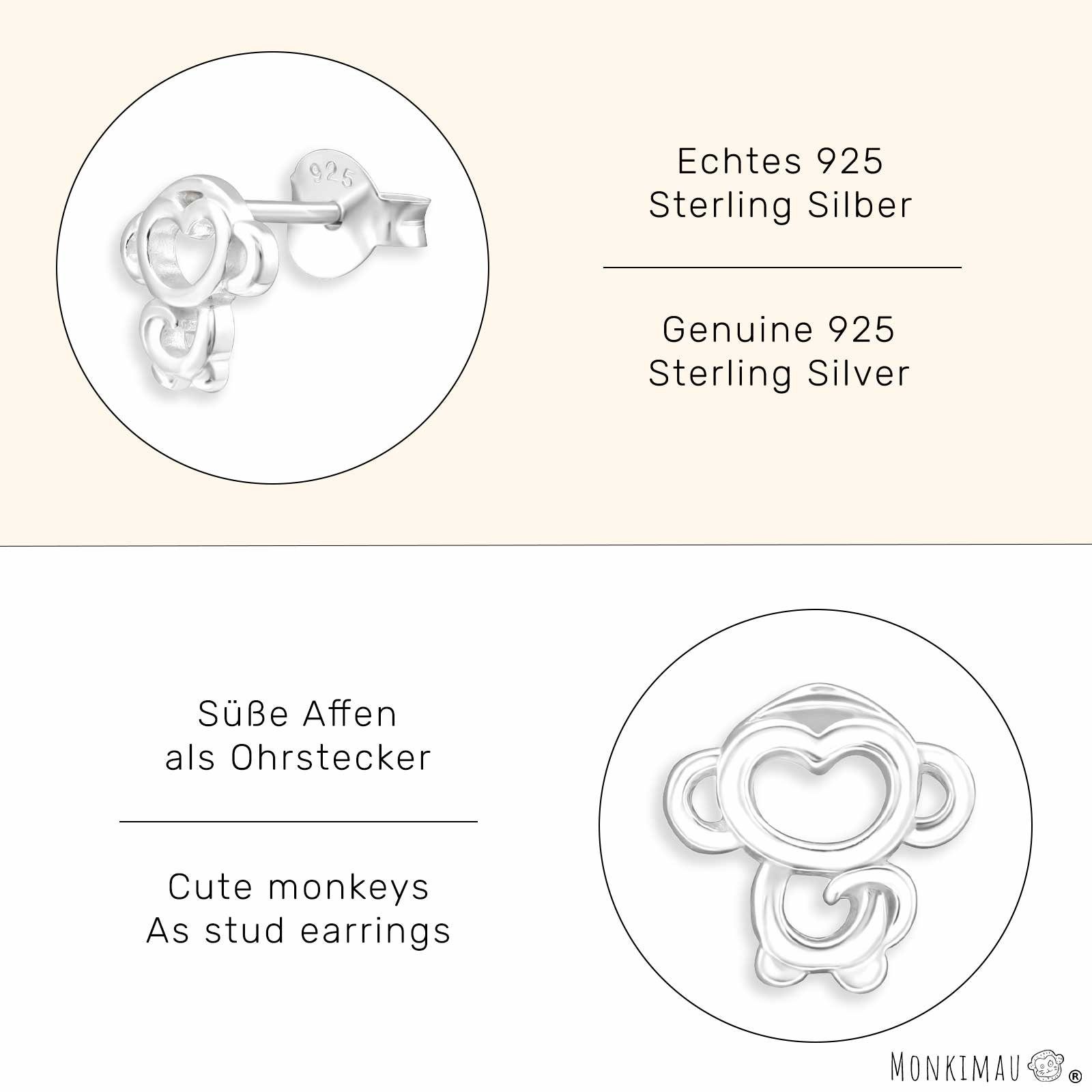 (Packung) Silber 925 Affen aus Monkimau Ohrstecker Ohrringe Paar