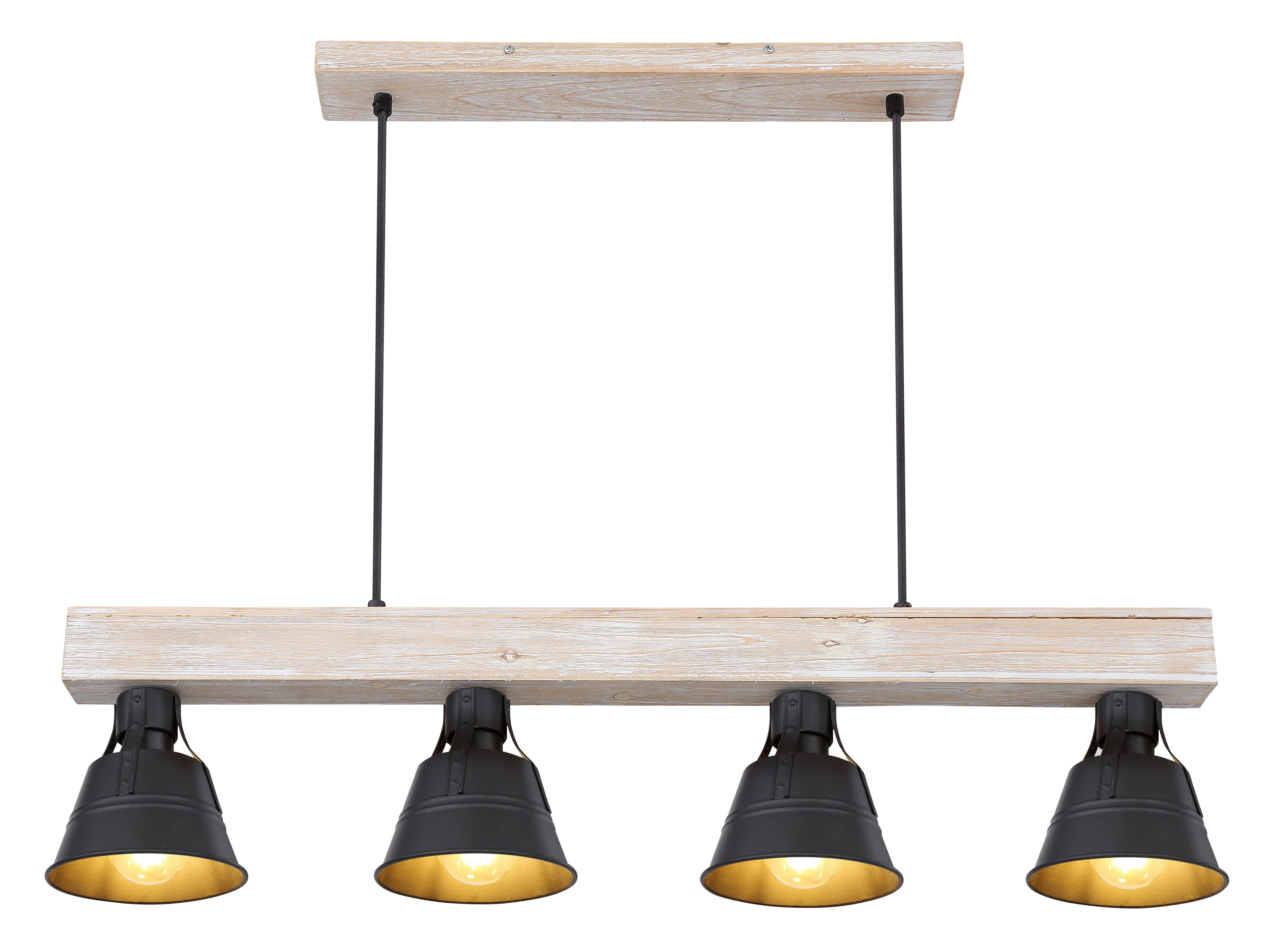 GLOBO LIGHTING Hängeleuchte GÜNTHER, ohne Leuchtmittel, Hängelampe Holz naturfarben schwarz Textilkabel Esszimmer