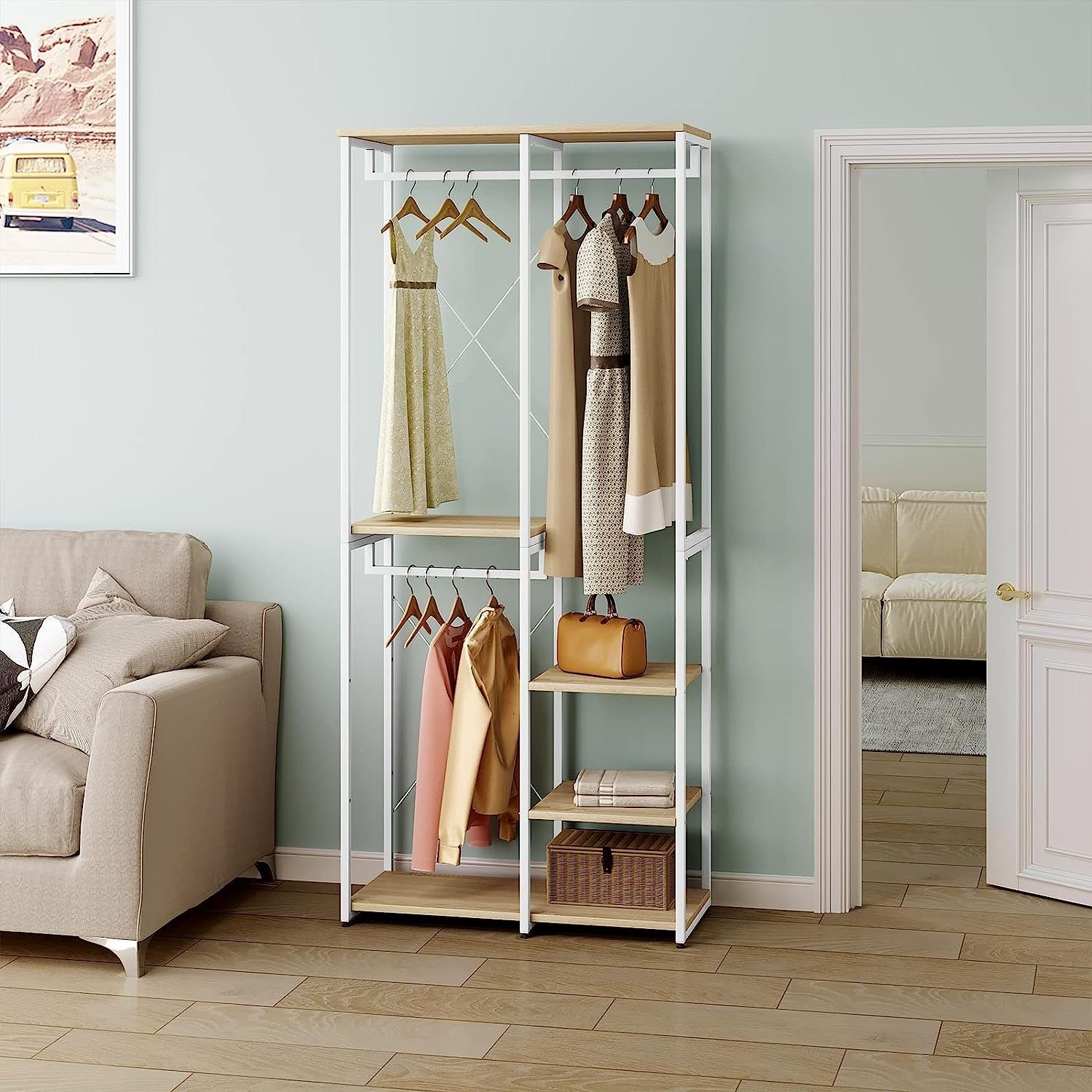 Woltu Garderobenständer, (1 St), Kleiderständer mit Ablage, aus Holz und St günstig online kaufen