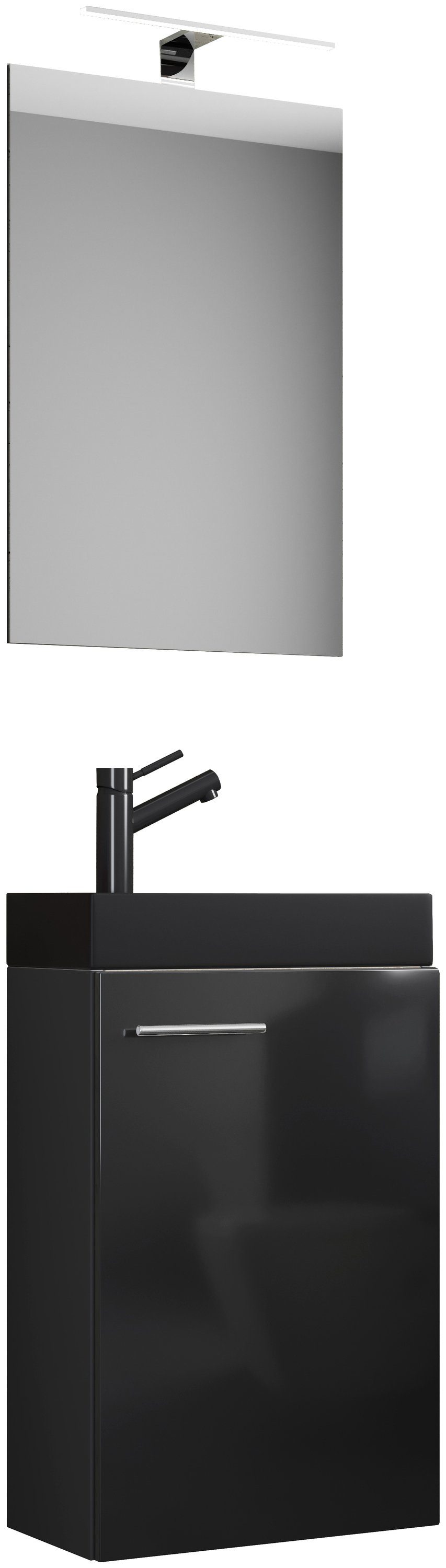VCM Badmöbel-Set 3tlg Waschtisch Slito SP Toilette schmal Schwarz, (3-St., 1x Unterschrank 1x Waschbecken 1x Spiegel)