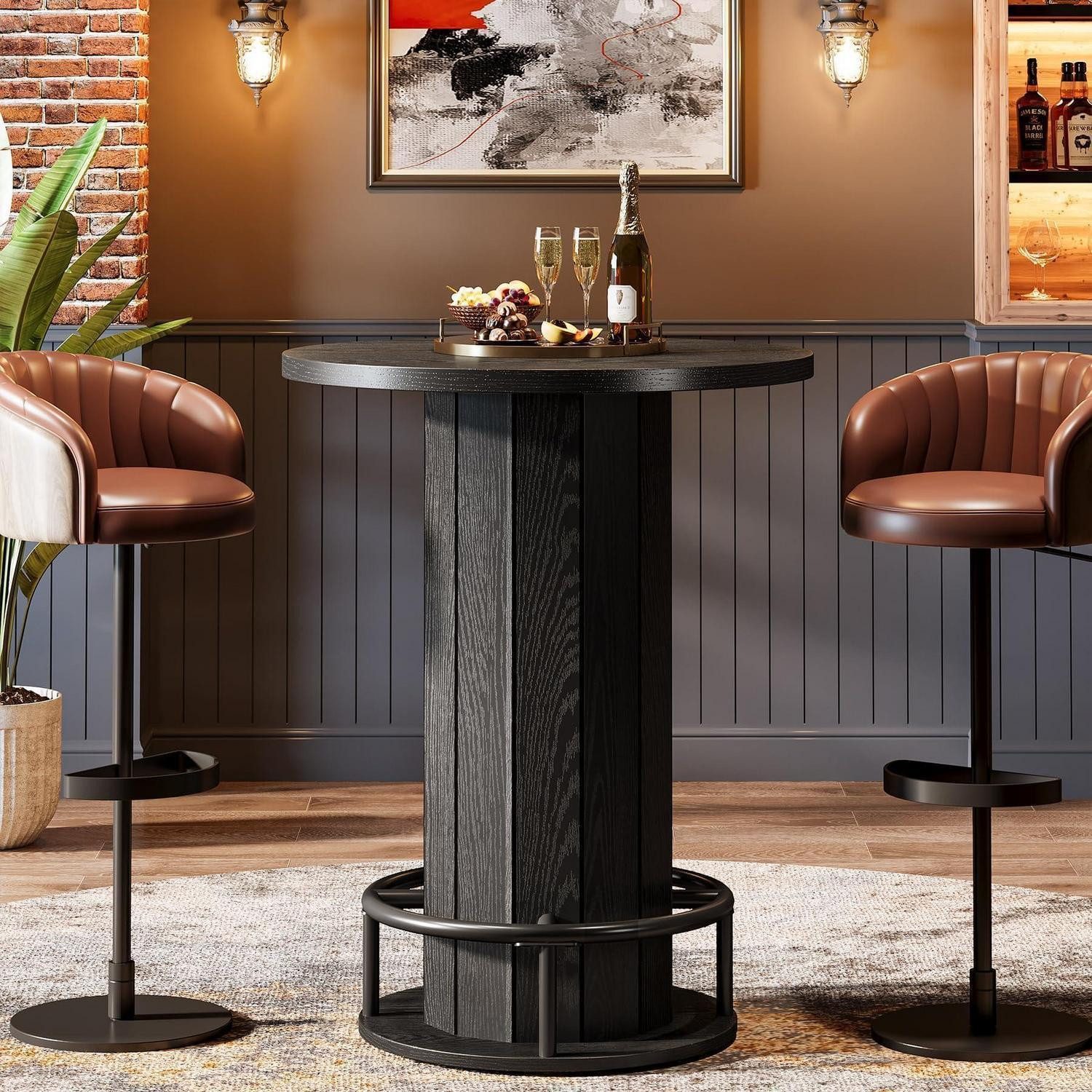 LuxusKollektion Stehtisch Stehtisch rund Holzgestell mit Fußstütze 80cm schwarz (1-St)