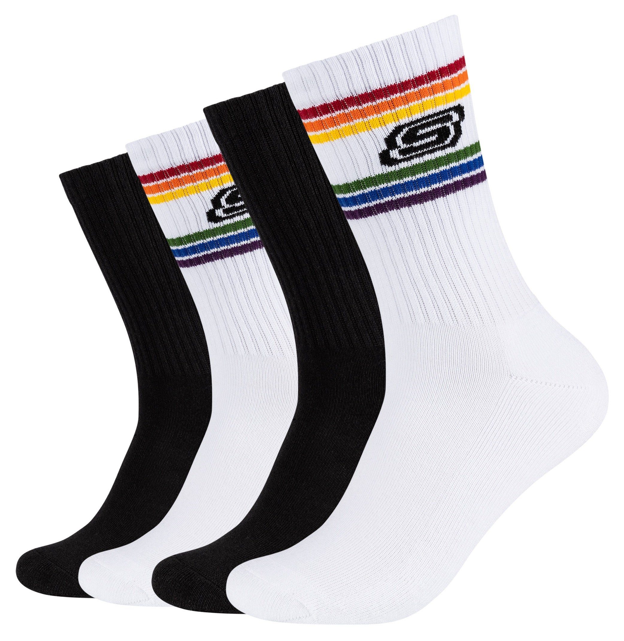 Skechers Socken (4-Paar) (4 Paar) mit eingestricktem Logo schwarz-weiß-rainbow
