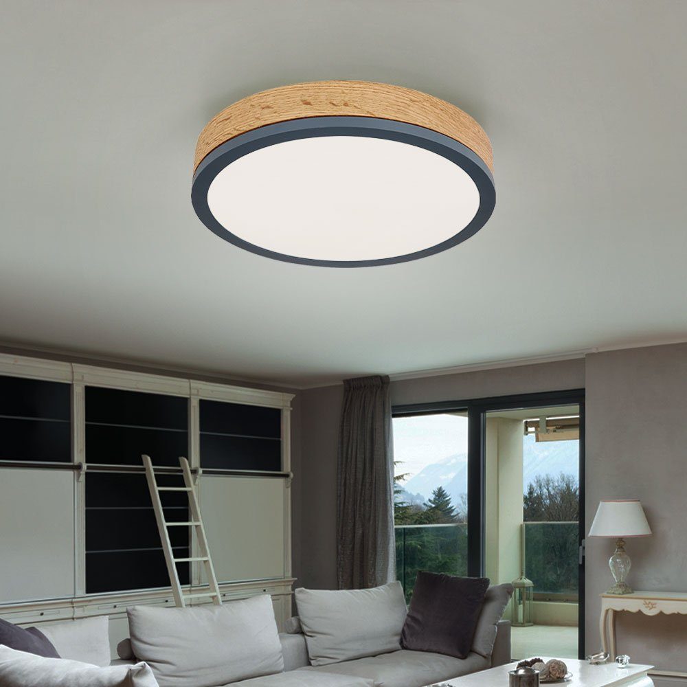 Leuchtmittel 30 LED Holzoptik Wohnzimmerleuchte inklusive, Warmweiß, Deckenleuchte Schlafzimmerlampe cm Globo D Deckenleuchte,