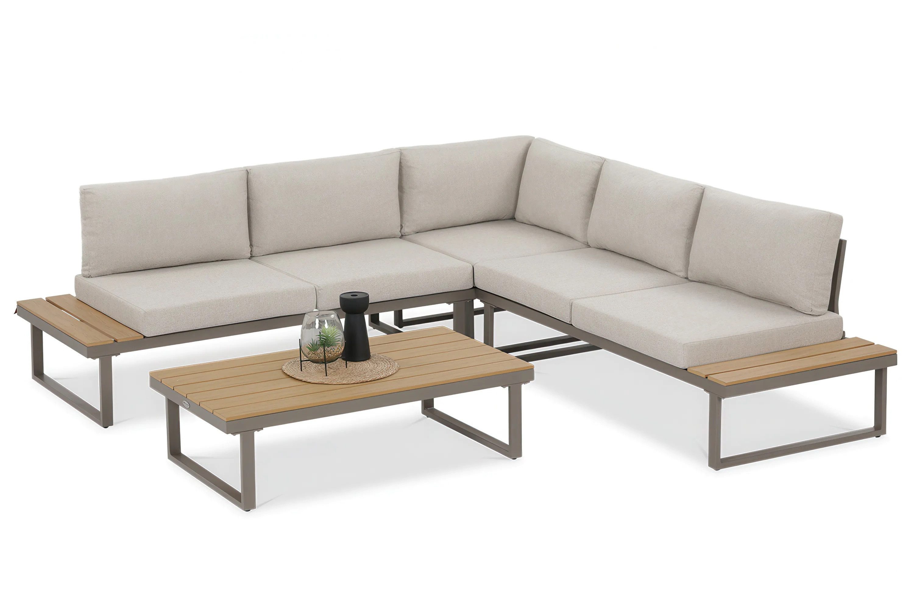 Focus Garden Gartenlounge-Set "Emerson" Ecksofa-Set mit Tisch aus Stahl & Polywood, Gartenmöbel-Set