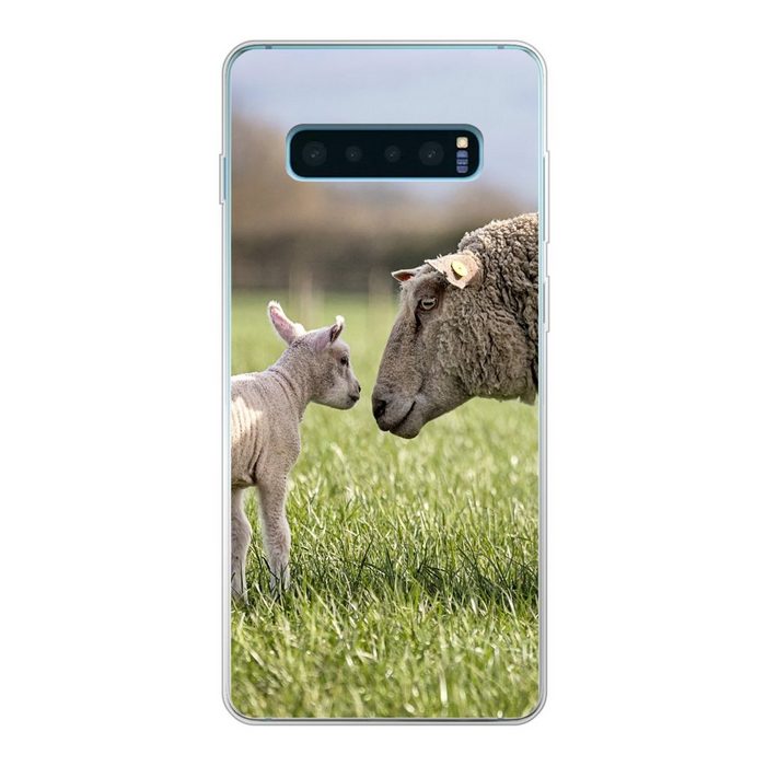 MuchoWow Handyhülle Schafe - Sonne - Gras Phone Case Handyhülle Samsung Galaxy S10+ Silikon Schutzhülle