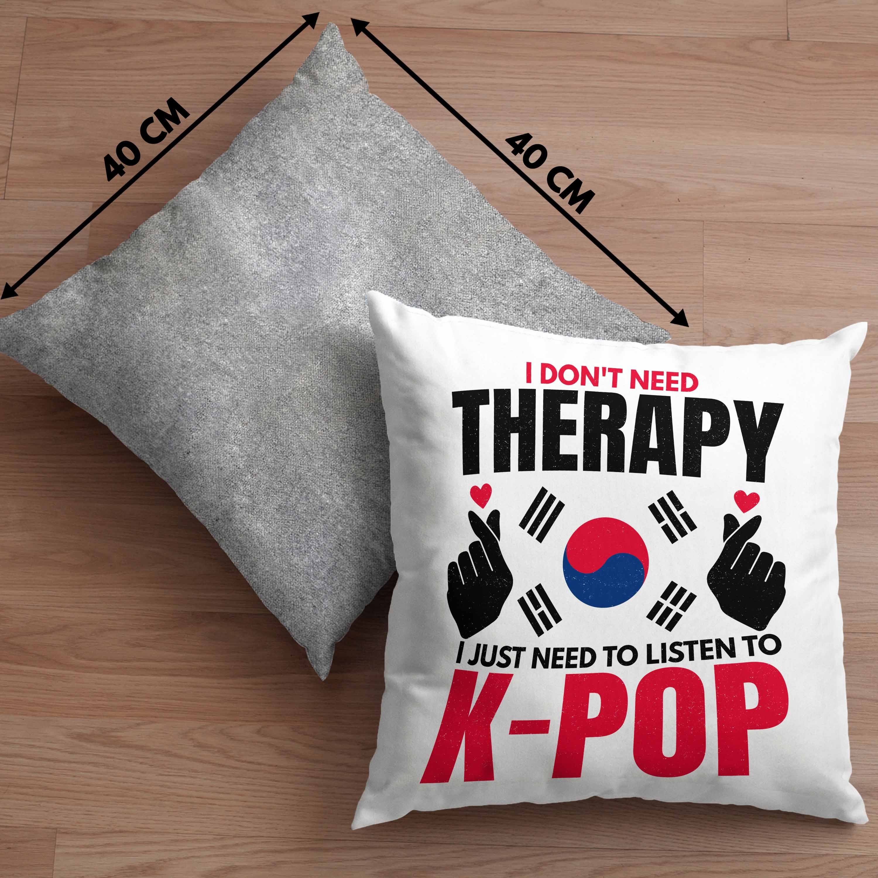 K-Pop Geschenk Kissen Spruch Dekokissen Trendation Geschenkidee Koreal Füllung - Kpop Grau 40x40 Südkorea Trendation Style Dekokissen mit
