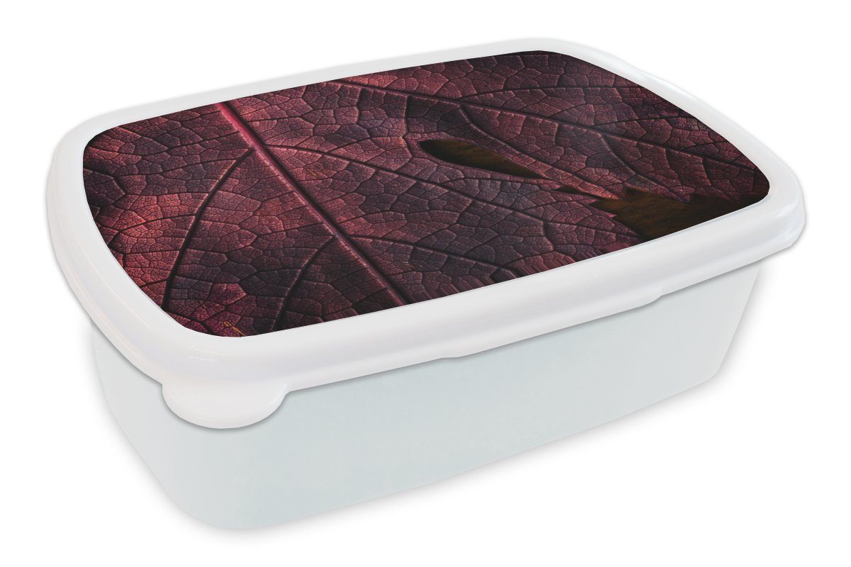 MuchoWow Lunchbox Abstrakt - Rot - Blätter - Pflanze, Kunststoff, (2-tlg), Brotbox für Kinder und Erwachsene, Brotdose, für Jungs und Mädchen weiß