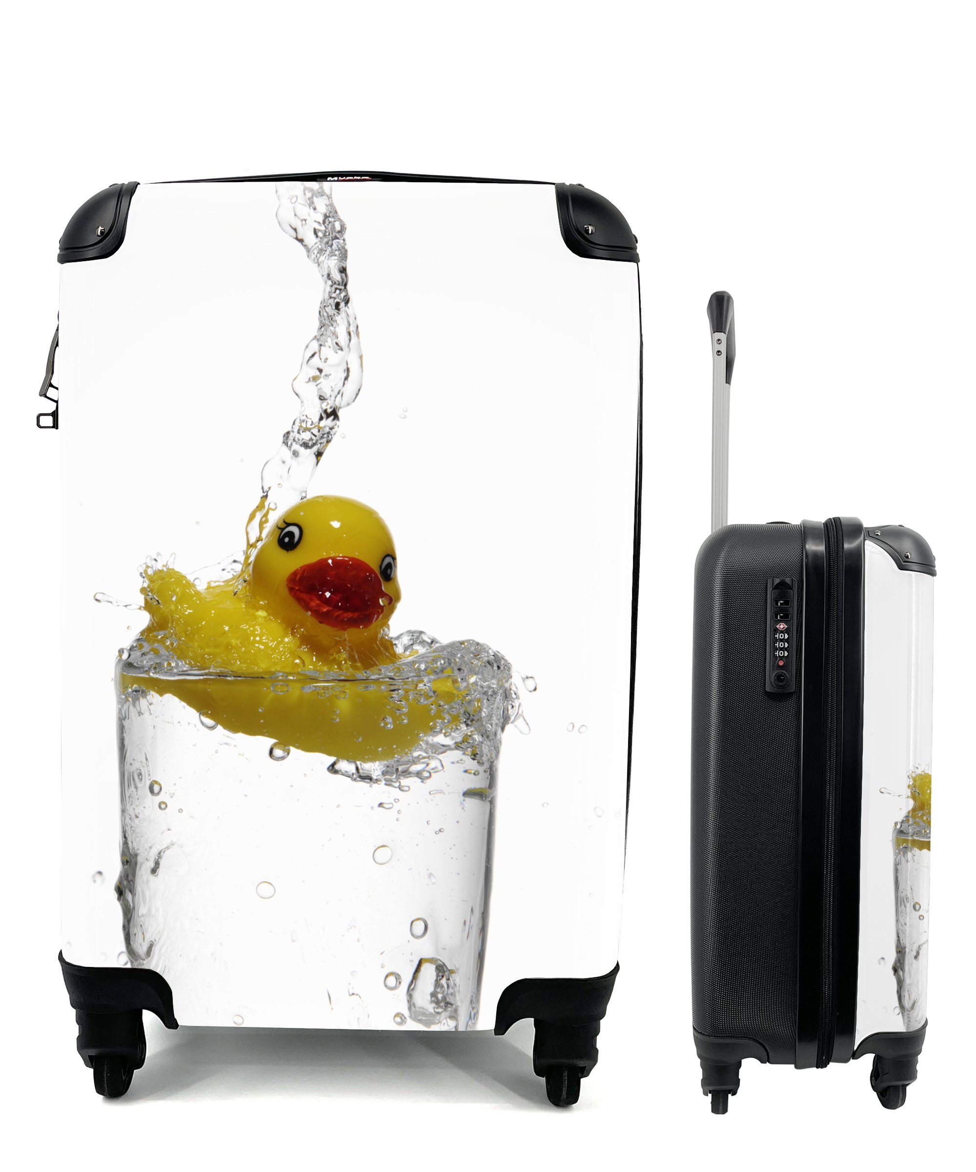 MuchoWow Handgepäckkoffer Badeente in einem rollen, Wasser, für Handgepäck Glas Trolley, 4 Reisetasche Rollen, Ferien, mit Reisekoffer