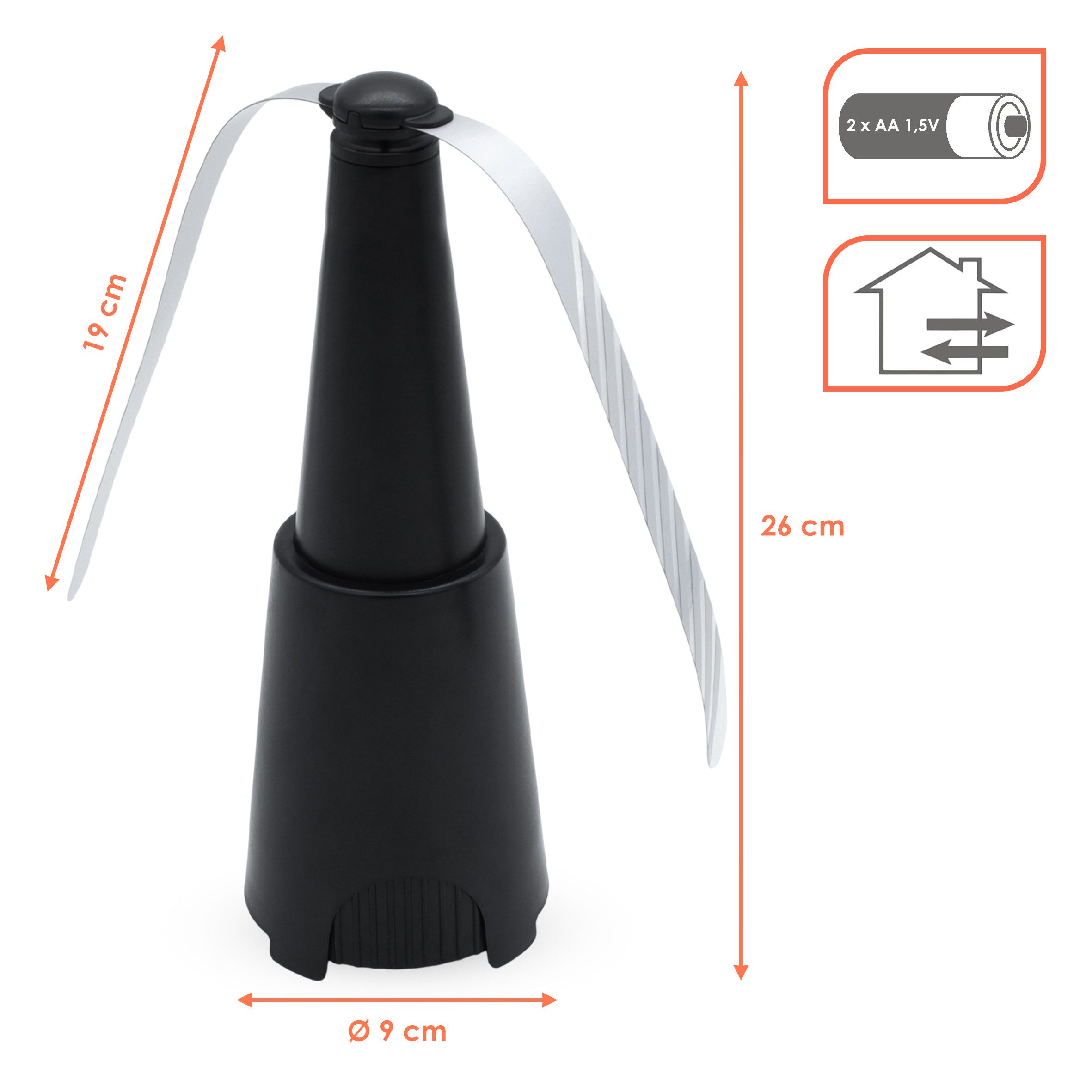 Spetebo Fliegenwedler Fliegenwedler schwarz - 26 cm - Insekten Abwehr, Stück 1-tlg., Insektenvertreiber, Insekten Abwehr Ventilator Batterie betrieben