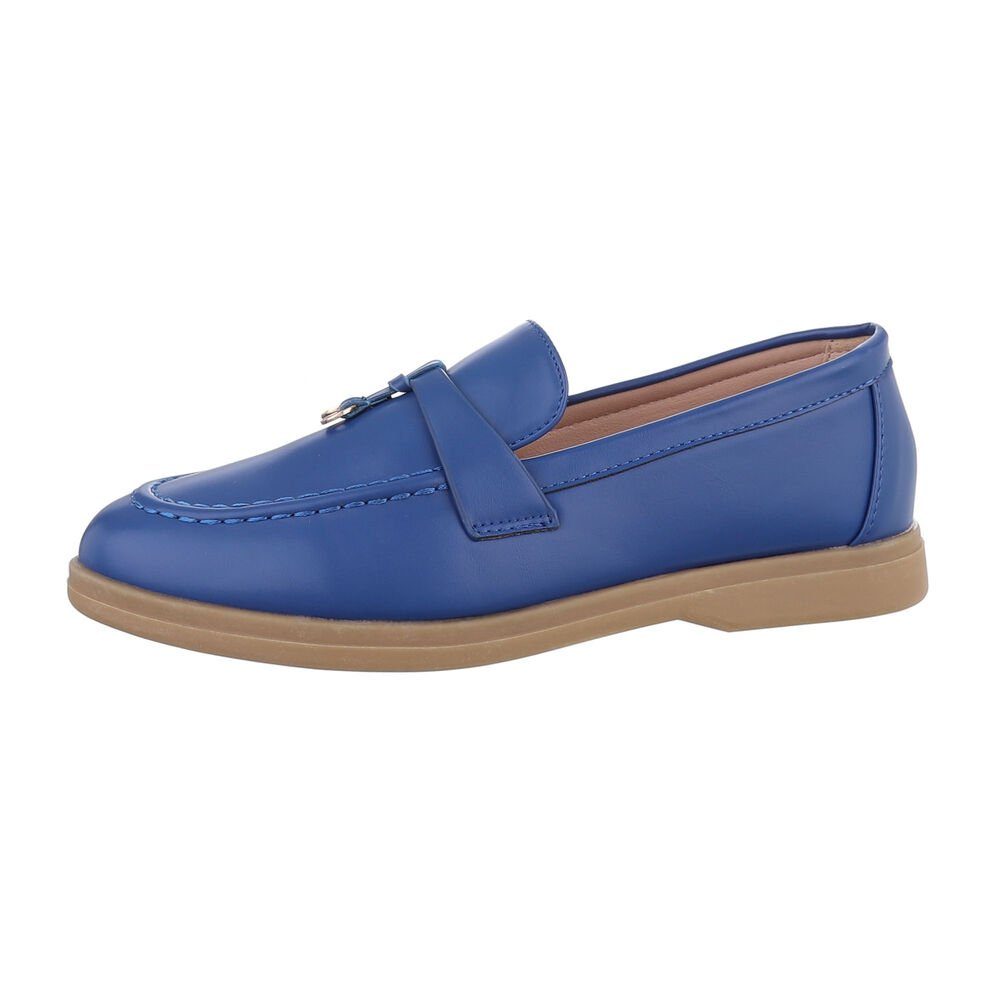Ital-Design Damen Mokassins Freizeit Slipper Blockabsatz Mokassins in Blau