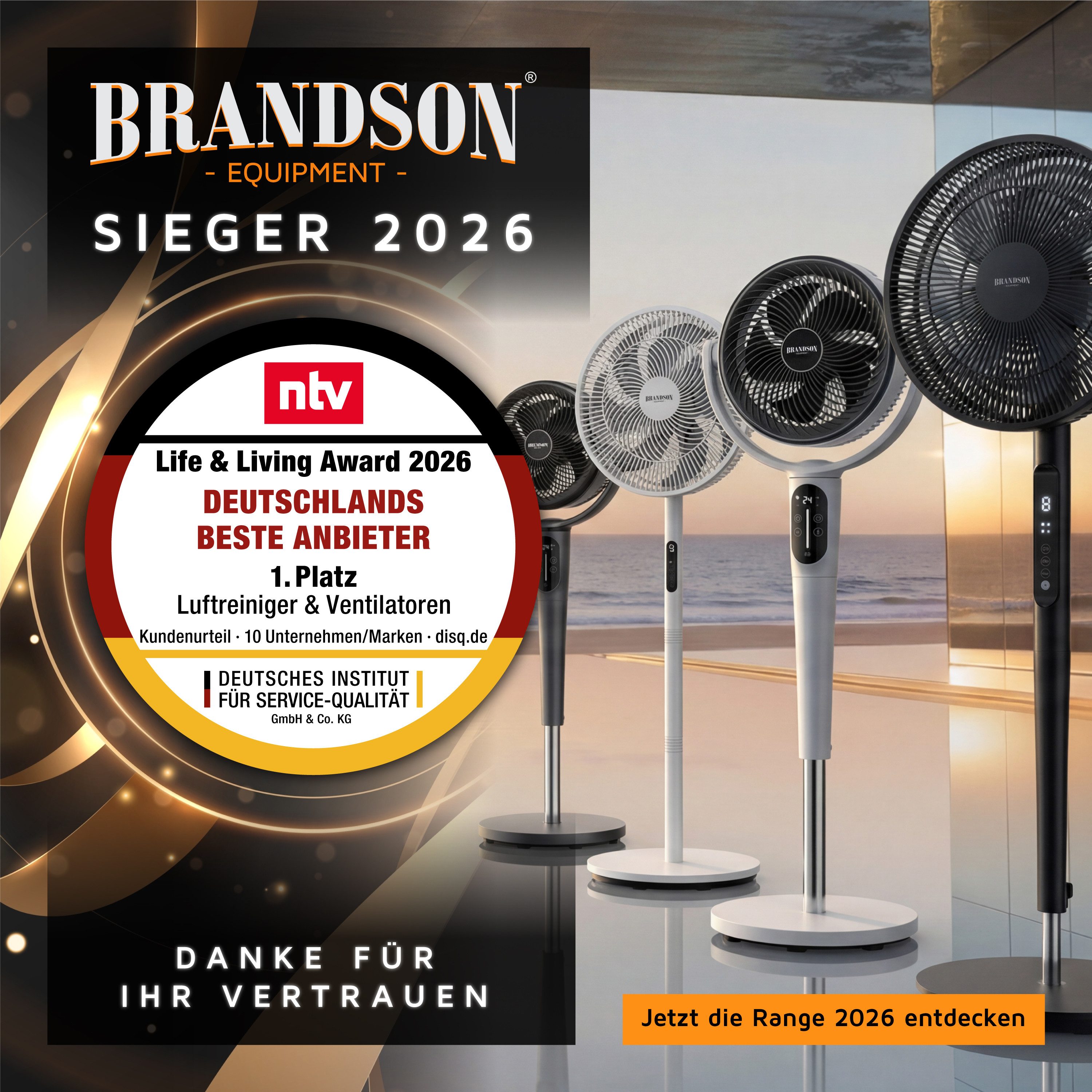 Brandson Standventilator Standlüfter "Silent" - Ventilator mit leisem Betriebsgeräusch, 40cm Ø, 40 cm Durchmesser, NTV Sieger 2026, mobiler Lüfter, 3 Geschwindigkeitsstufen, GS-Geprüft