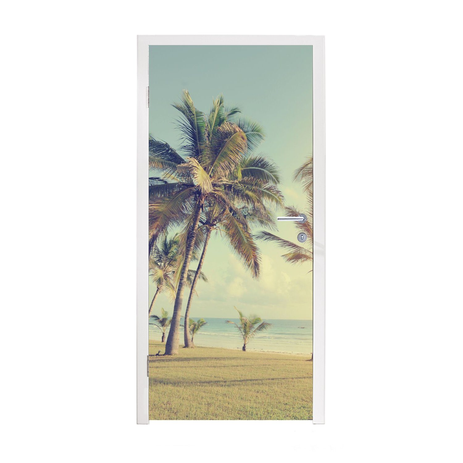MuchoWow Türtapete Meer - Palme - Sommer - Sonne - Strand, Matt, bedruckt, (1 St), Fototapete für Tür, Türaufkleber, 75x205 cm
