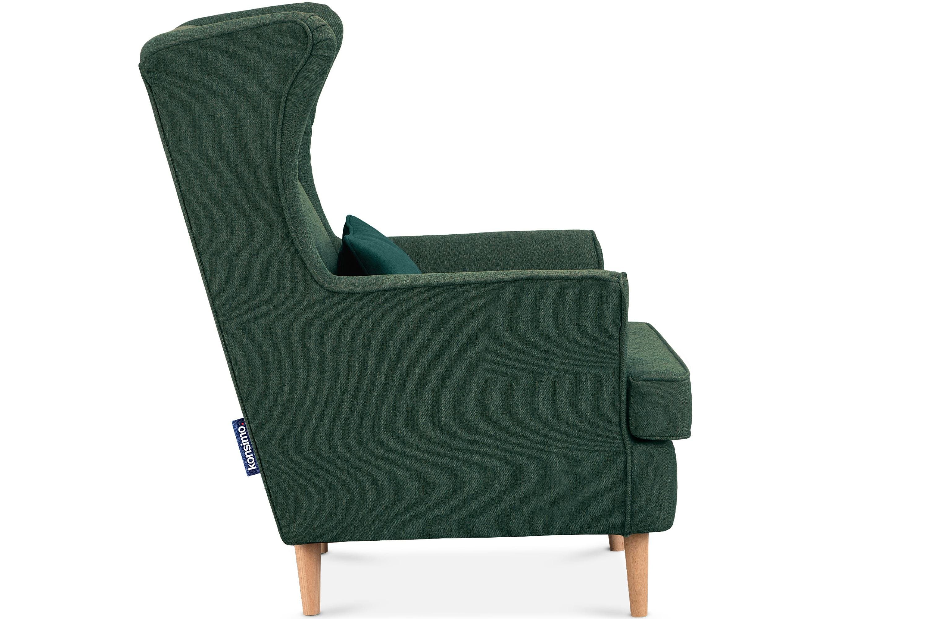 zeitloses hohe Kissen inklusive Sessel, Füße, Ohrensessel Design, STRALIS dekorativem Konsimo
