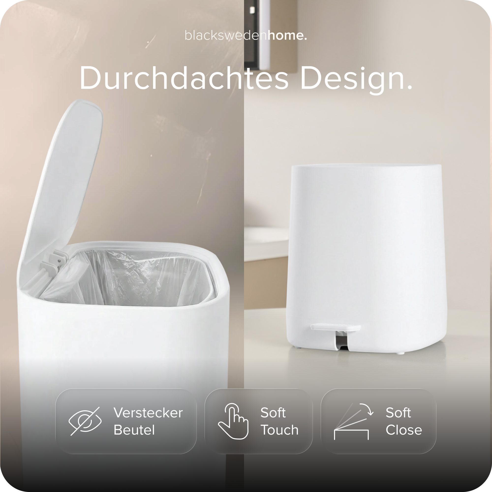 blackswedenhome. Mülleimer Bad Mülleimer - 5L mit Softclose-Deckel und Soft Touch Oberfläche, Soft Close Deckel, Soft Touch Oberfläche