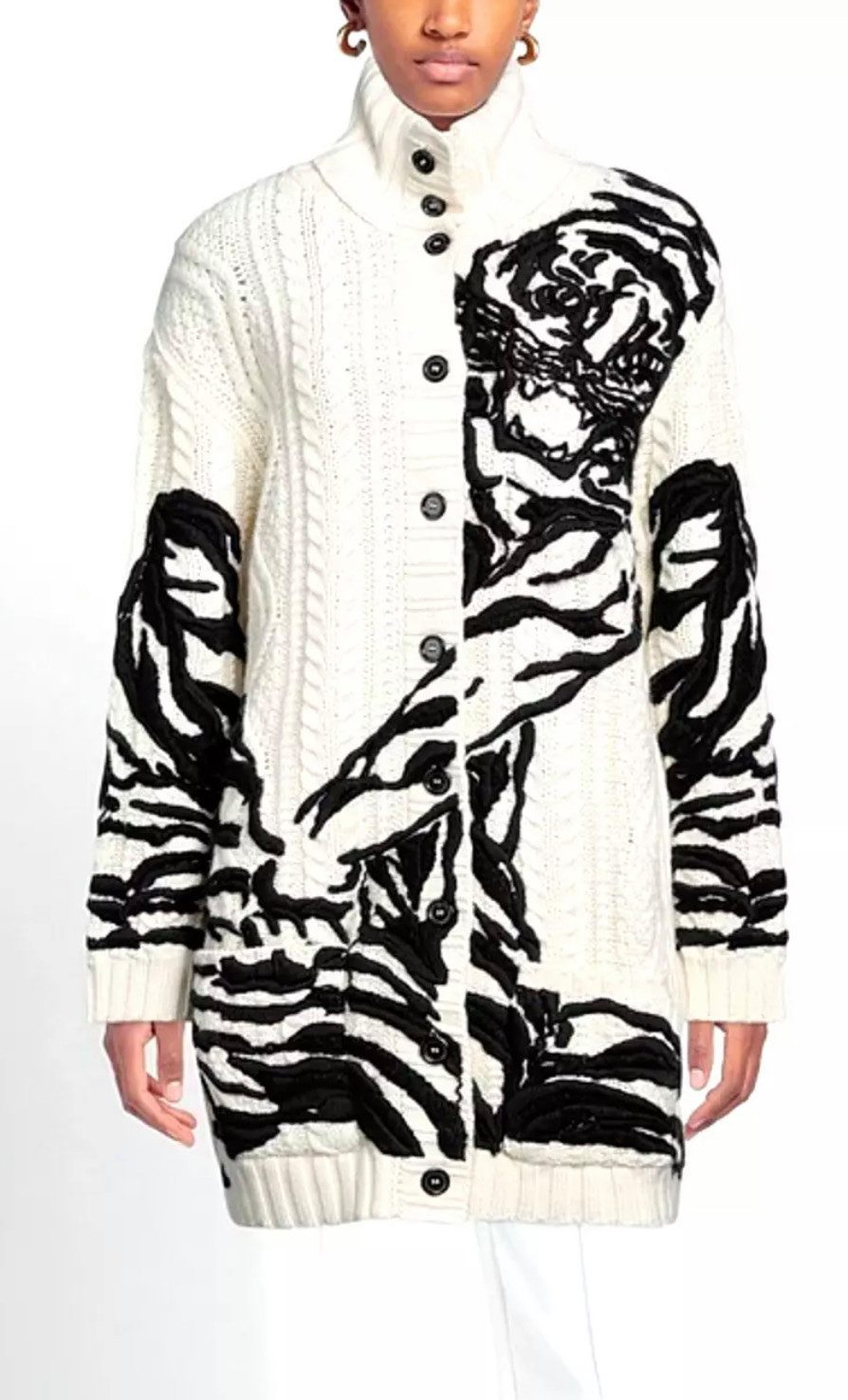 VALENTINO GARAVANI Longstrickjacke Schwerer Strickmantel Cable-Knit Cardigan Strickjacke Parka Schwere Strickqualität, Gerippt, Oversized Zopfmuster, Hornknöpfen