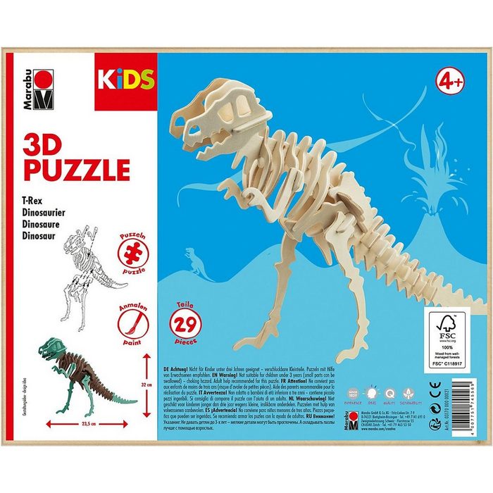 Marabu Holzbaukasten KIDS 3D Puzzle Holzbausatz Dinosaurier T-Rex