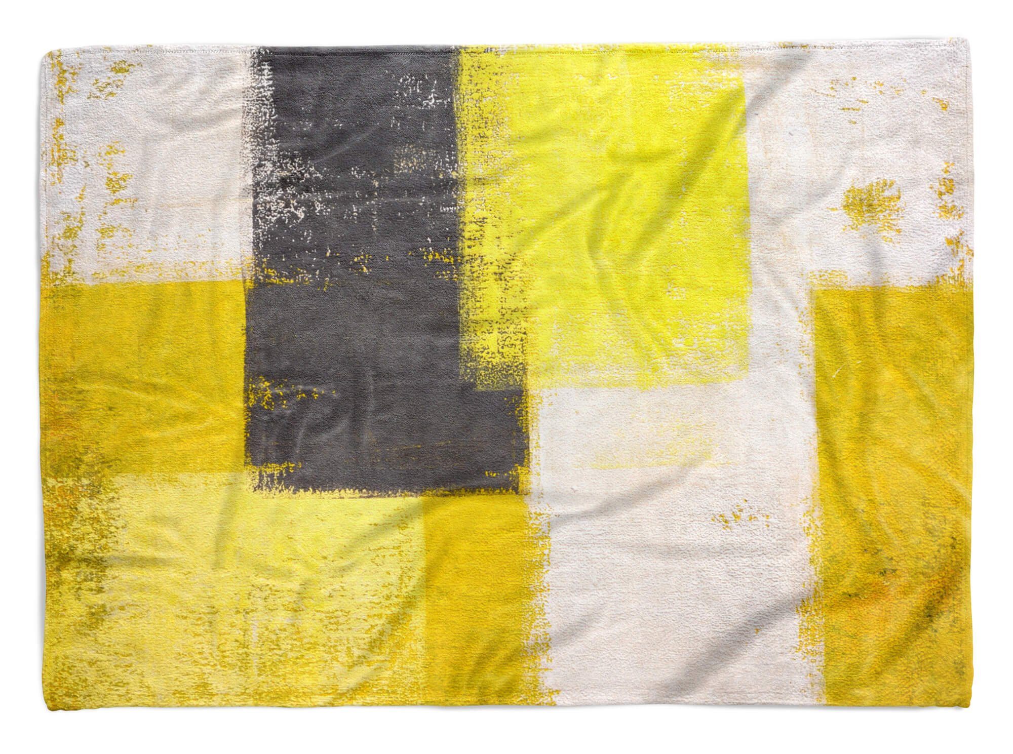 Sinus Art Handtücher Handtuch Strandhandtuch Saunatuch Kuscheldecke mit Fotomotiv Gelb Abstrakt Farben, Baumwolle-Polyester-Mix (1-St), Handtuch