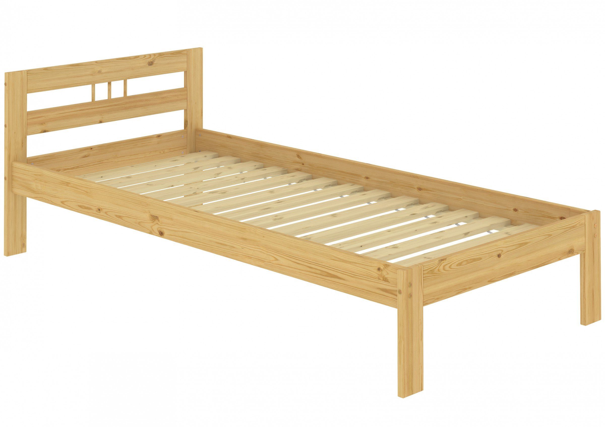 ERST-HOLZ Kinderbett Massivholz Kiefer lackiert Matratze, Kieferfarblos 90x190 Rollrost Einzelbett Einzelbett