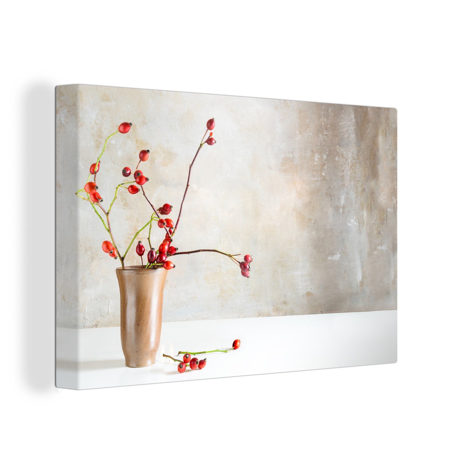 OneMillionCanvasses® Leinwandbild Hagebutte - Stilleben - Rot, (1 St), Wandbild Leinwandbilder, Aufhängefertig, Wanddeko, 30x20 cm