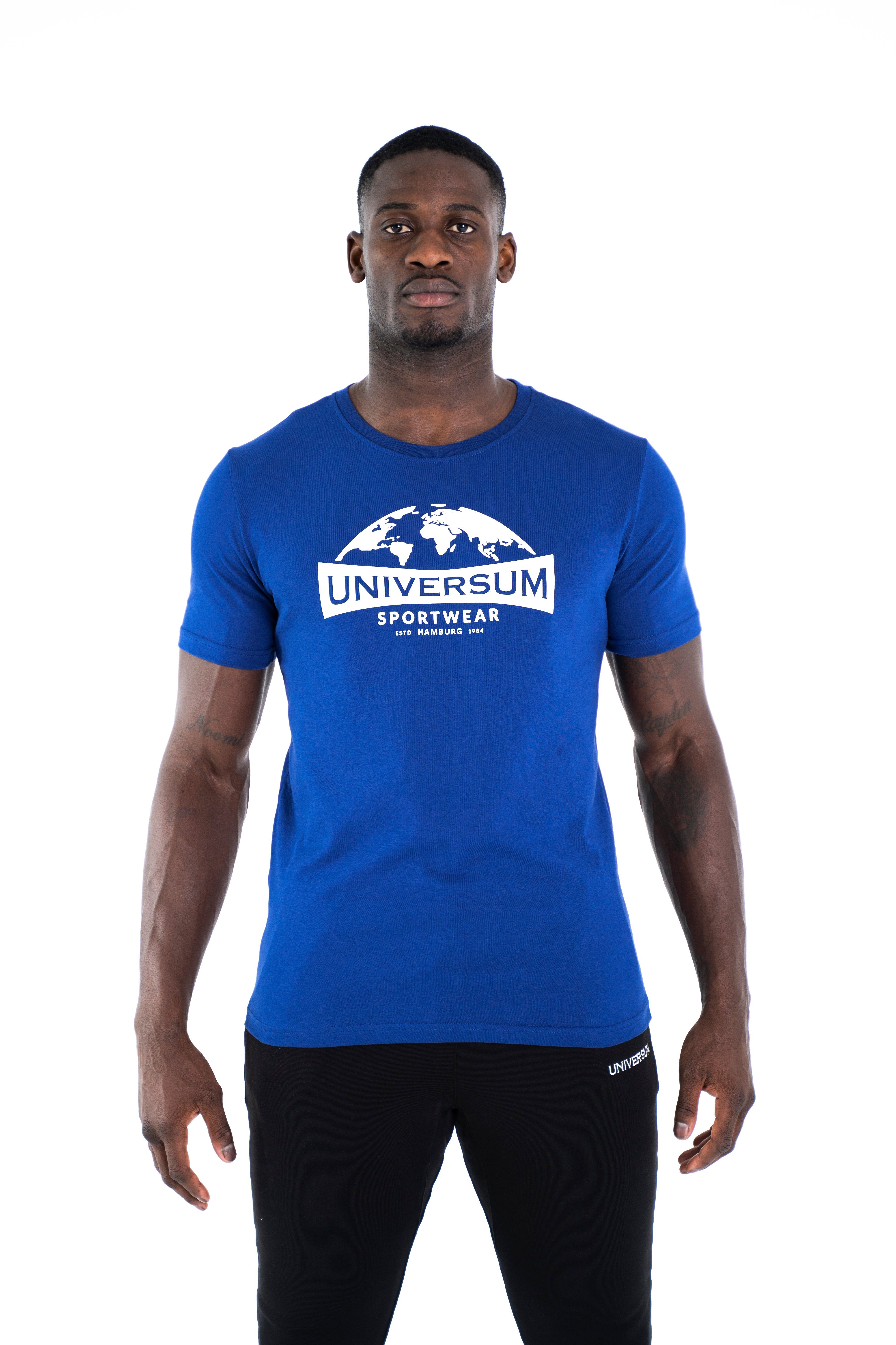 T-Shirt Modern C-Neck Cotton Rundhalsausschnitt, 100% Baumwoll Shirt Universum Sportwear blau