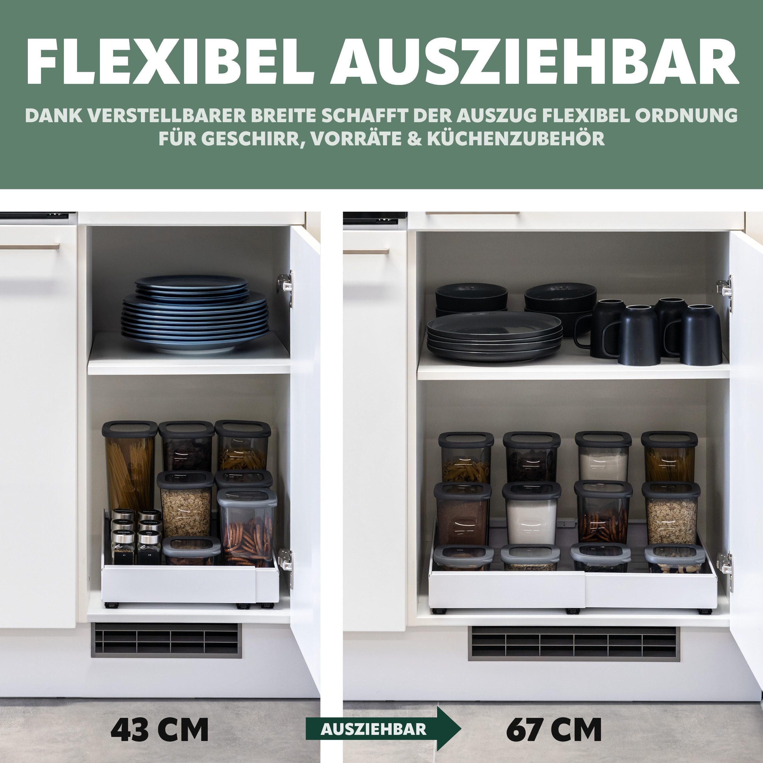 bremermann Teleskopauszug mit Einlegeboden, ausziehbar, Breite von 43-67 cm, weiß