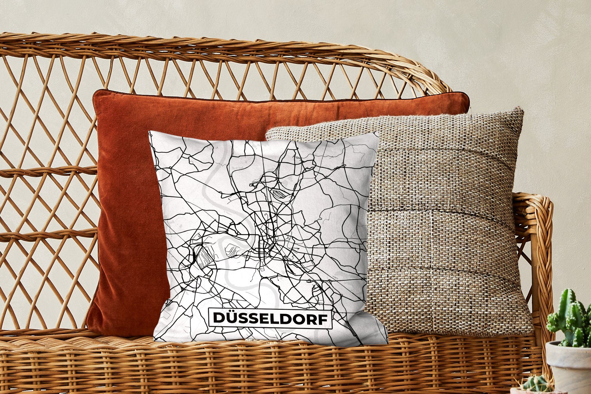 MuchoWow Dekokissen mit Zierkissen Sofakissen Karte - Schlafzimmer, Füllung Stadtplan, - Wohzimmer, für Deko, Düsseldorf