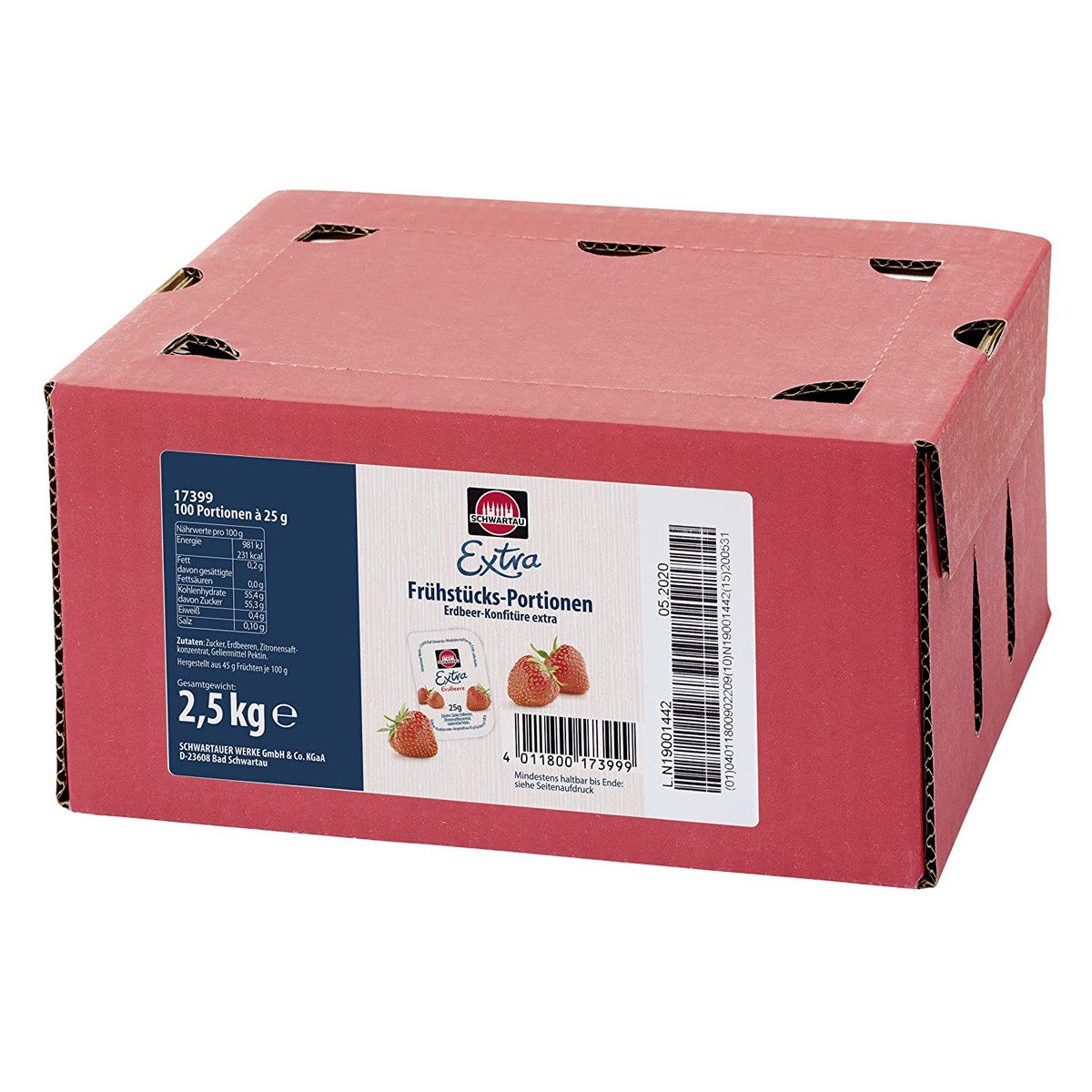 SCHWARTAU Fruchtaufstrich, Schwartau Extra Erdbeer Konfitüre Portionsschalen 100 Stück in je 25g