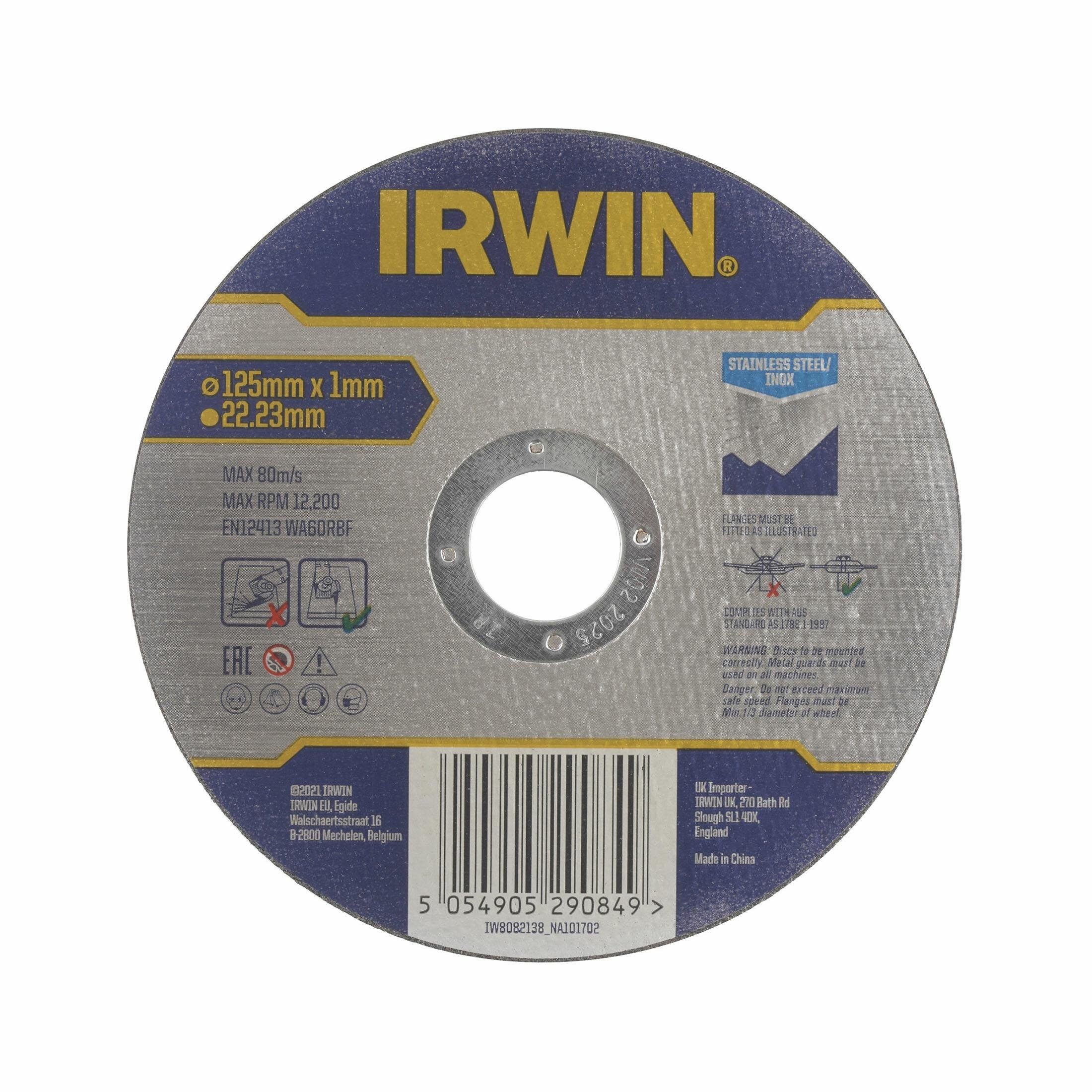 IRWIN Trennscheibe IRWIN FLACHE EDELSTAHLSCHEIBE 125 mm x 1,0 mm x 22,23 mm