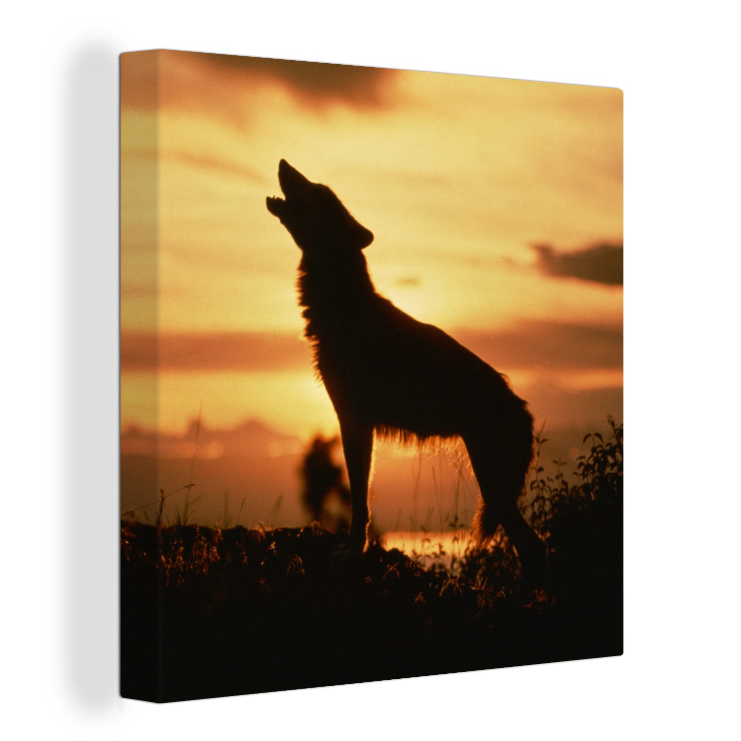 OneMillionCanvasses® Leinwandbild Wolf - Scherenschnitt, für Sonne Wohnzimmer Schlafzimmer - St), Leinwand (1 Bilder