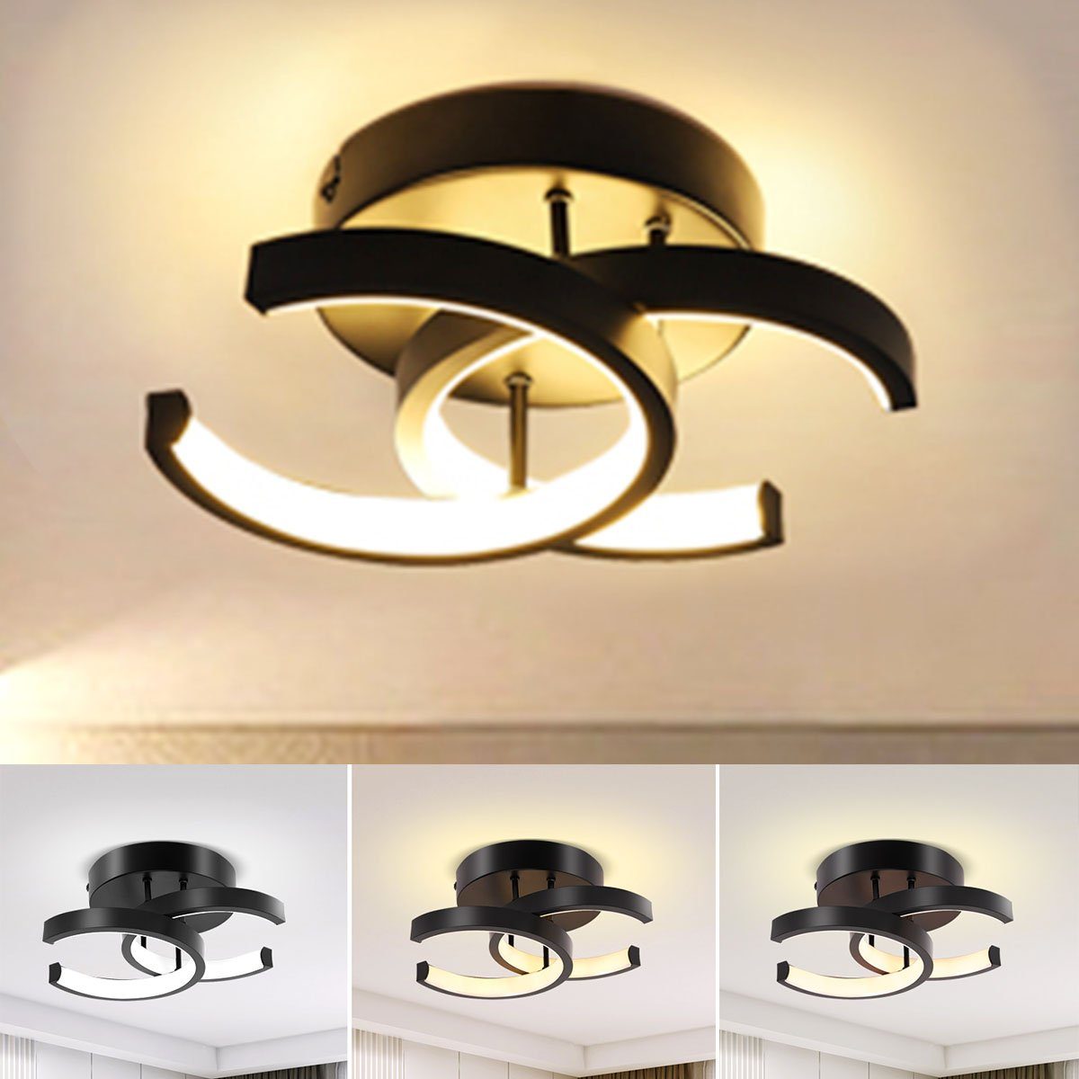 LETGOSPT LED Deckenleuchte 12W/16W Schwarz LED günstig online kaufen